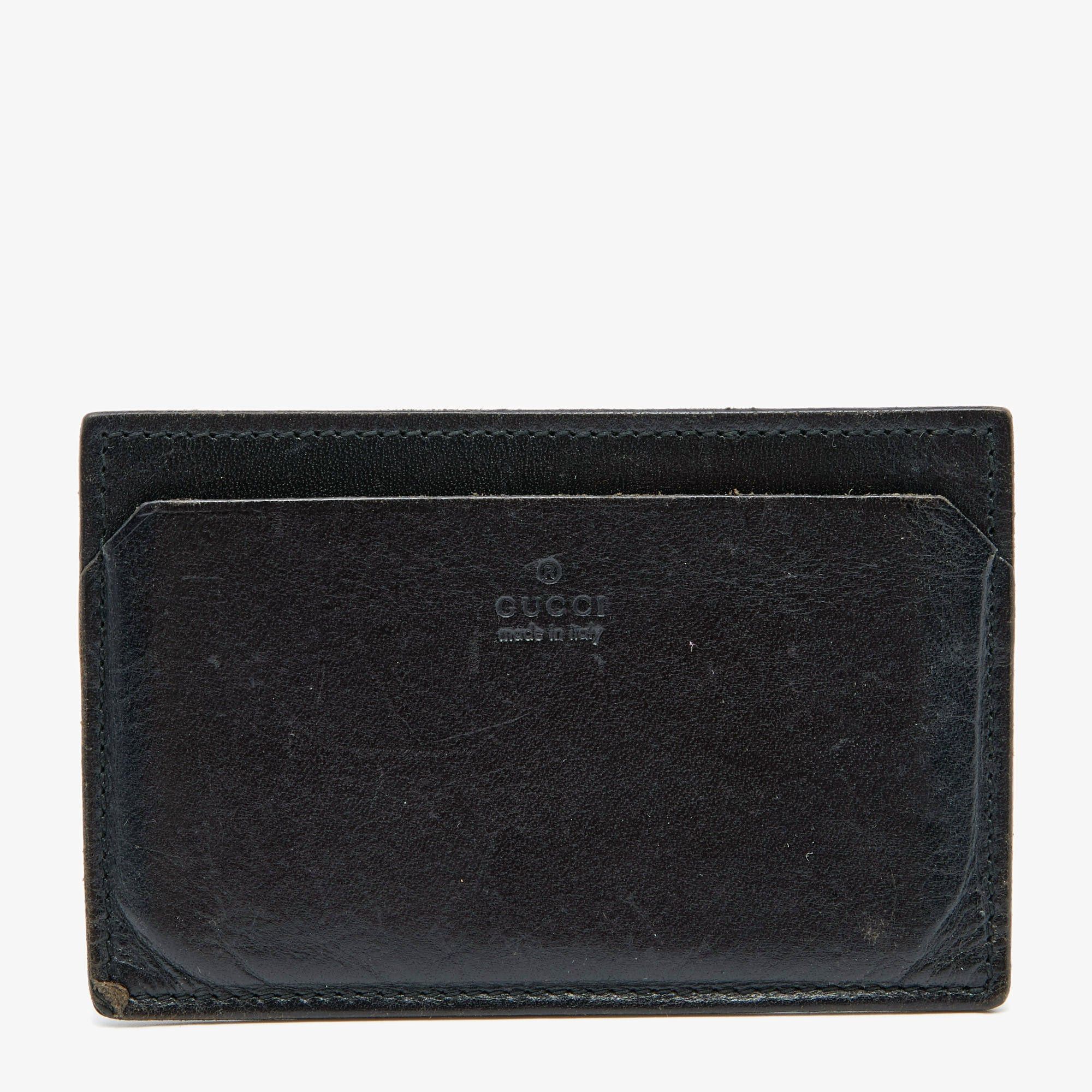image of Gucci Black Leather Card Holder, Women's