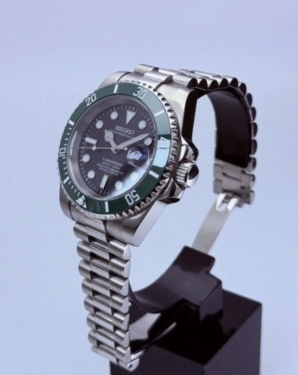 Japanese Brand Seiko Mod Submariner Date Starbucks Green Black Steel Watch Size ONE SIZE - 3 Thumbnail