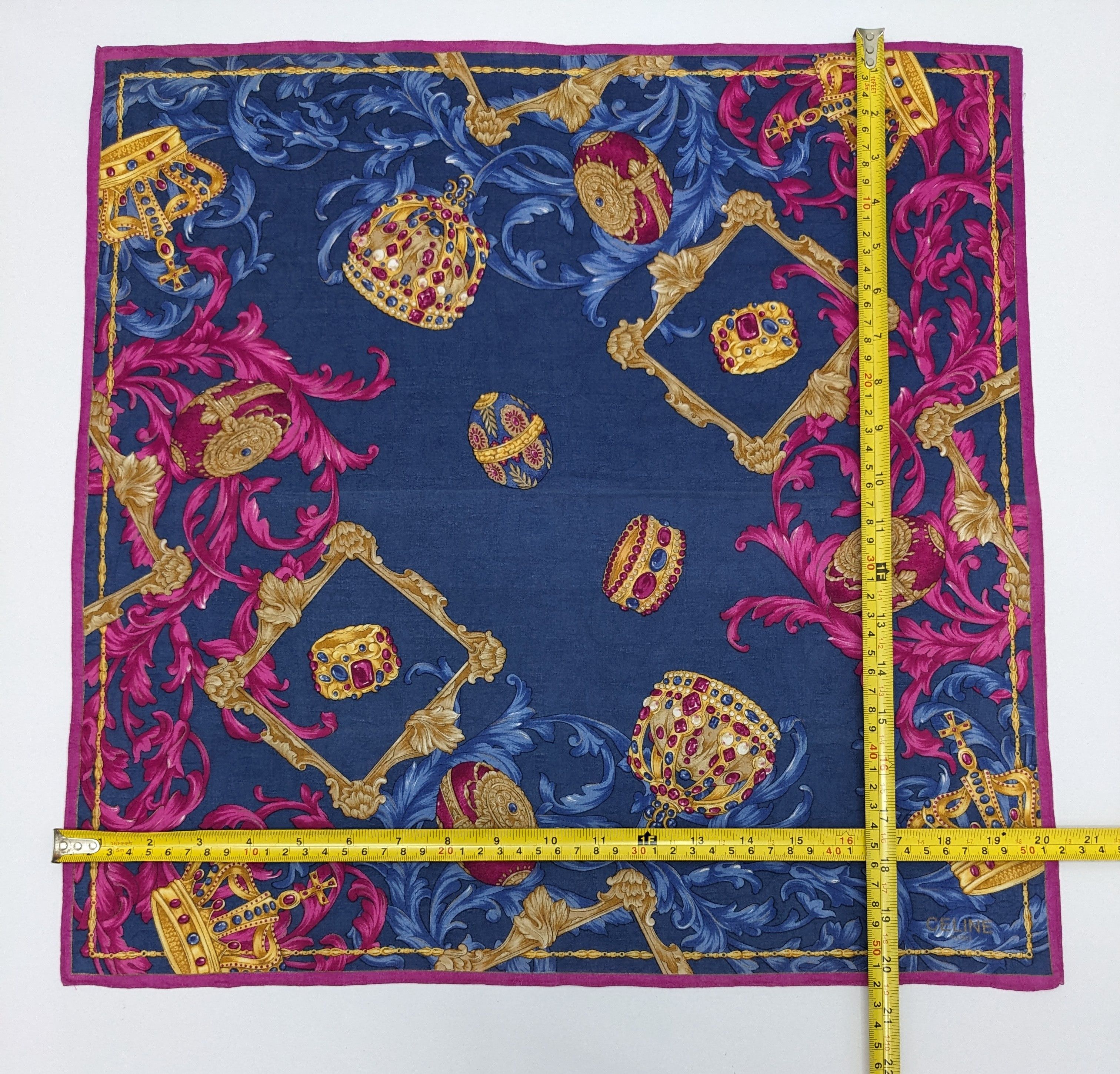 Celine Céline Silk Royal Crown Fabergé Egg Motif Baroque Scrolls Size ONE SIZE - 4 Thumbnail