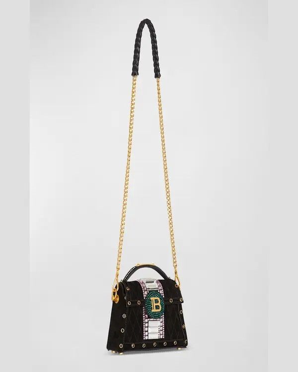 Balmain o1s1wg111225 Size:OS/Embossed Suede Handle Bag in Black Size ONE SIZE - 5 Thumbnail
