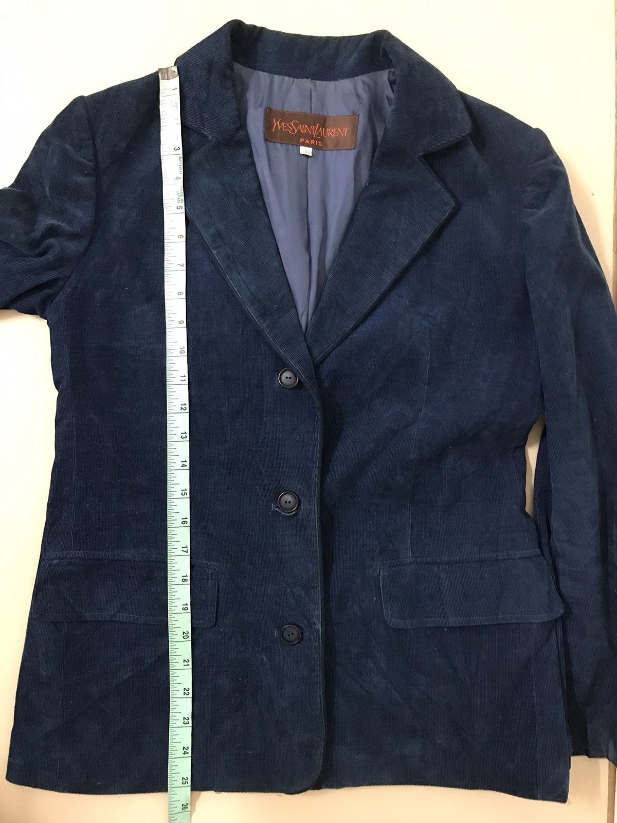 Yves Saint Laurent Vintage 90s Yves Saint Lauren Blue Velvet Blazer Size 40S - 10 Thumbnail