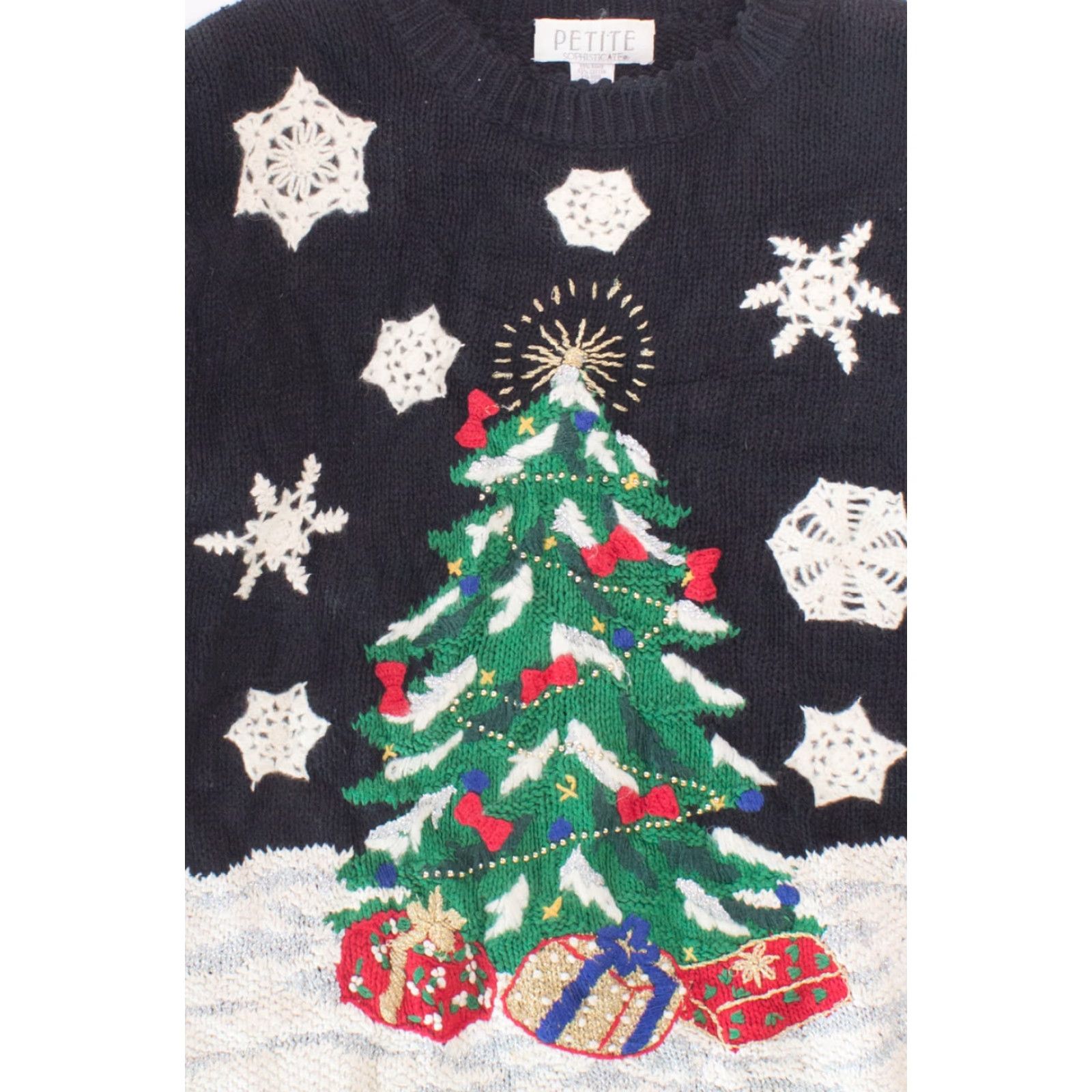 Vintage VINTAGE Black Ugly Christmas Pullover Shirt Adult Medium Cotton / Wool 1990s Trees Ragstock Mens Womens Size M / US 6-8 / IT 42-44 - 2 Thumbnail