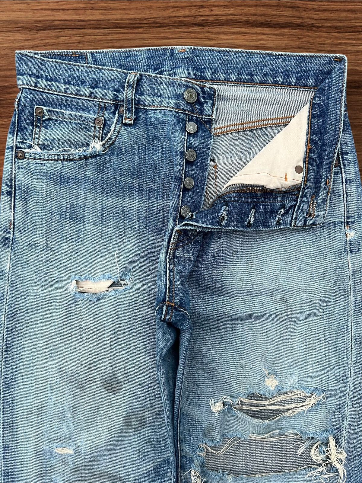 Japanese Brand × Jun Takahashi Vintage Japanese Blue Washed Buttonfly Ripped Selvedge Jeans Size US 30 / EU 46 - 5 Thumbnail