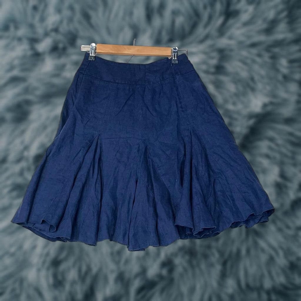 Vintage INC International Concepts Skirt Women Knee Length Linen Navy Blue 100% Linen A-Line 90s Boho Size 2 Size 26" / US 2 / IT 38 - 1 Thumbnail