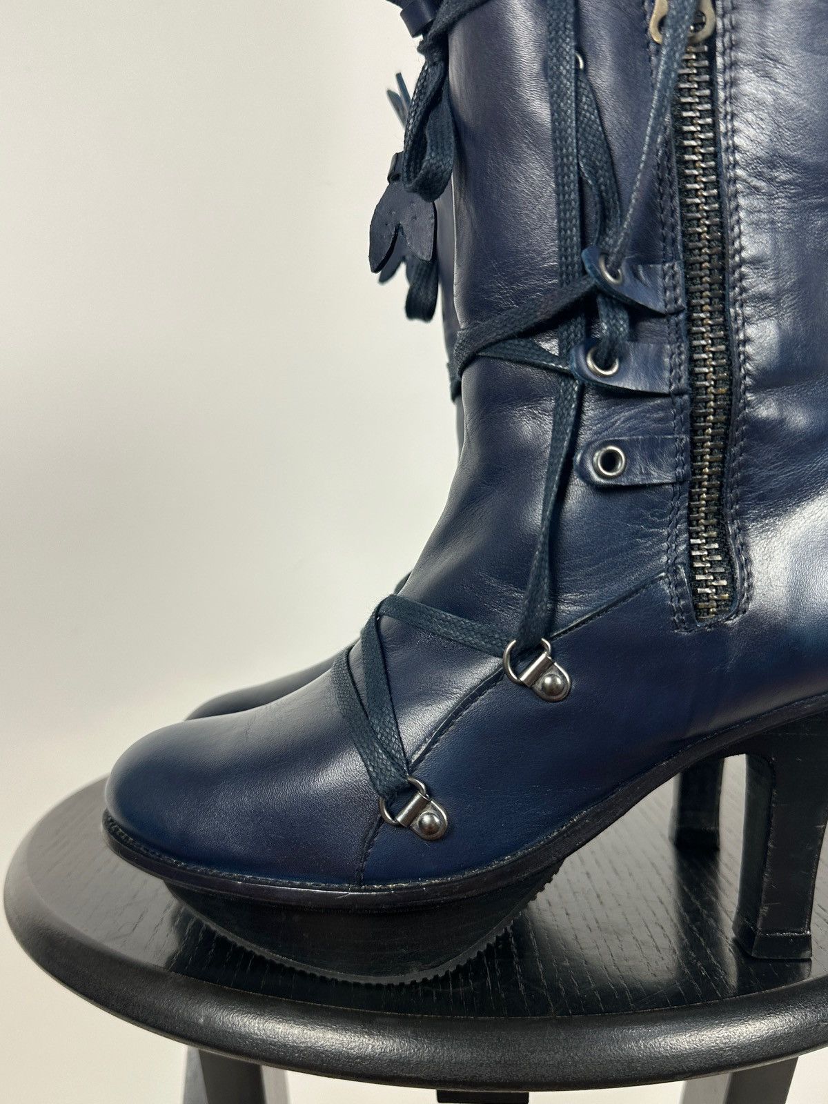 Marithe + Francois Girbaud Marithé + François Girbaud Navy Blue Leather Heeled Boots Size US 6 / IT 36 - 16 Thumbnail