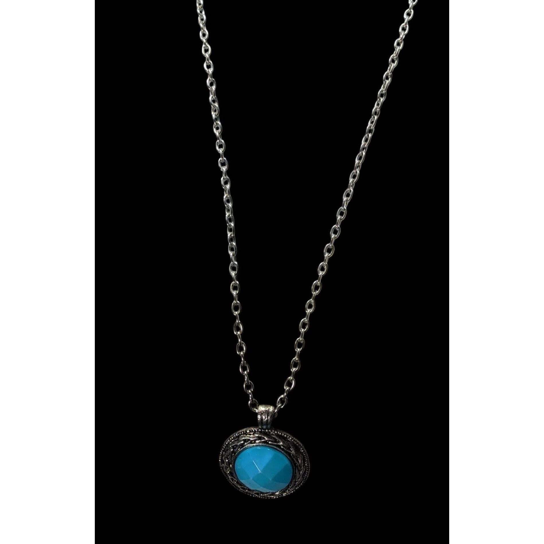 Other Bohemian Blue Pendant Necklace With Silver Tone Bezel And Ch Size ONE SIZE - 4 Thumbnail