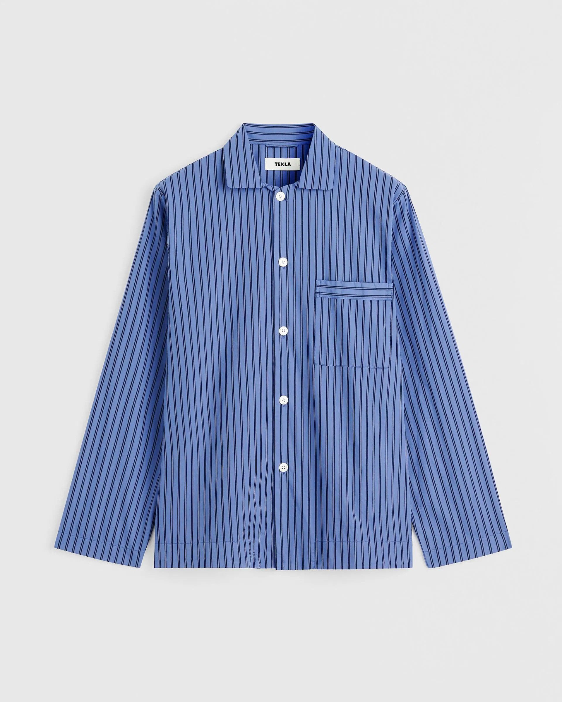o1mle0525 Unisex Poplin Pyjamas Shirt Verneuil Stripes Blue
