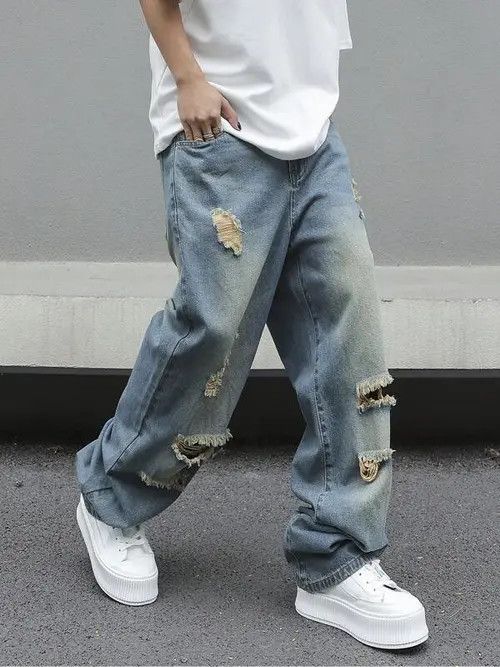 Jean Distressed Baggy Denim Jeans Ripped Size US 32 / EU 48 - 3 Thumbnail