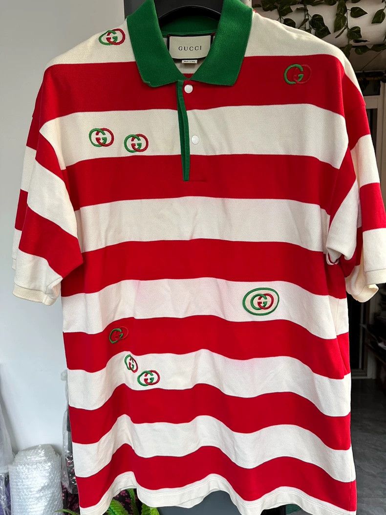 Gucci GucciWhite and red striped classic double G embroidery polo Size US L / EU 52-54 / 3 - 1 Thumbnail