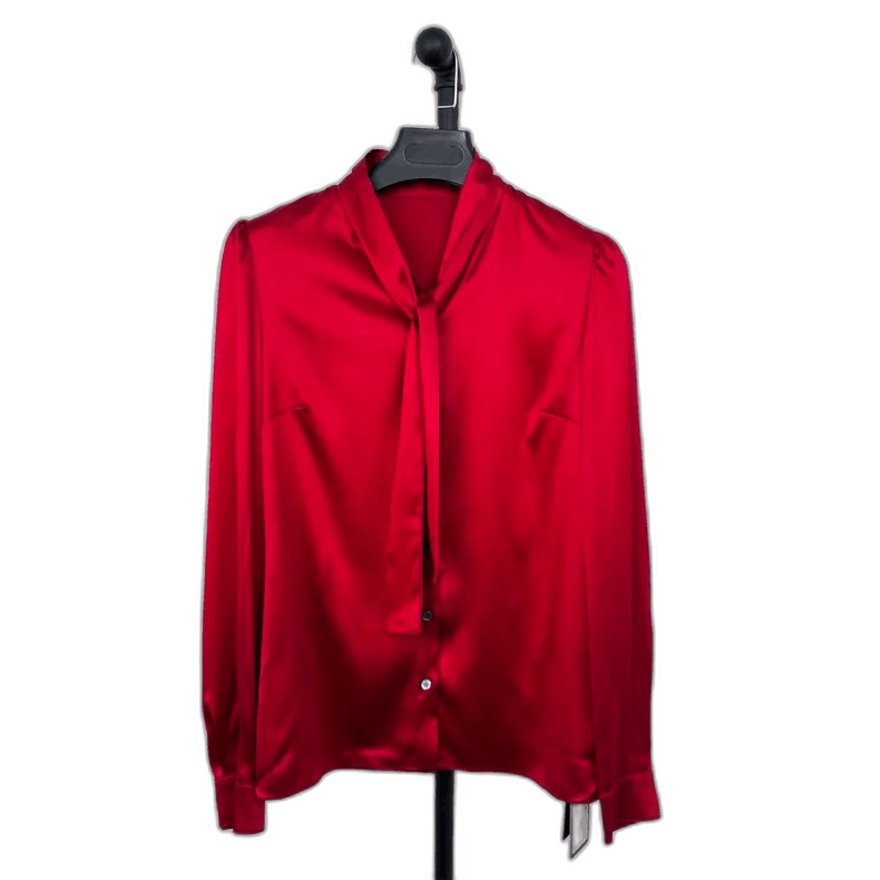 Dolce & Gabbana Red Satin Silk Shirt with Bow Tie Size M / US 6-8 / IT 42-44 - 1 Thumbnail