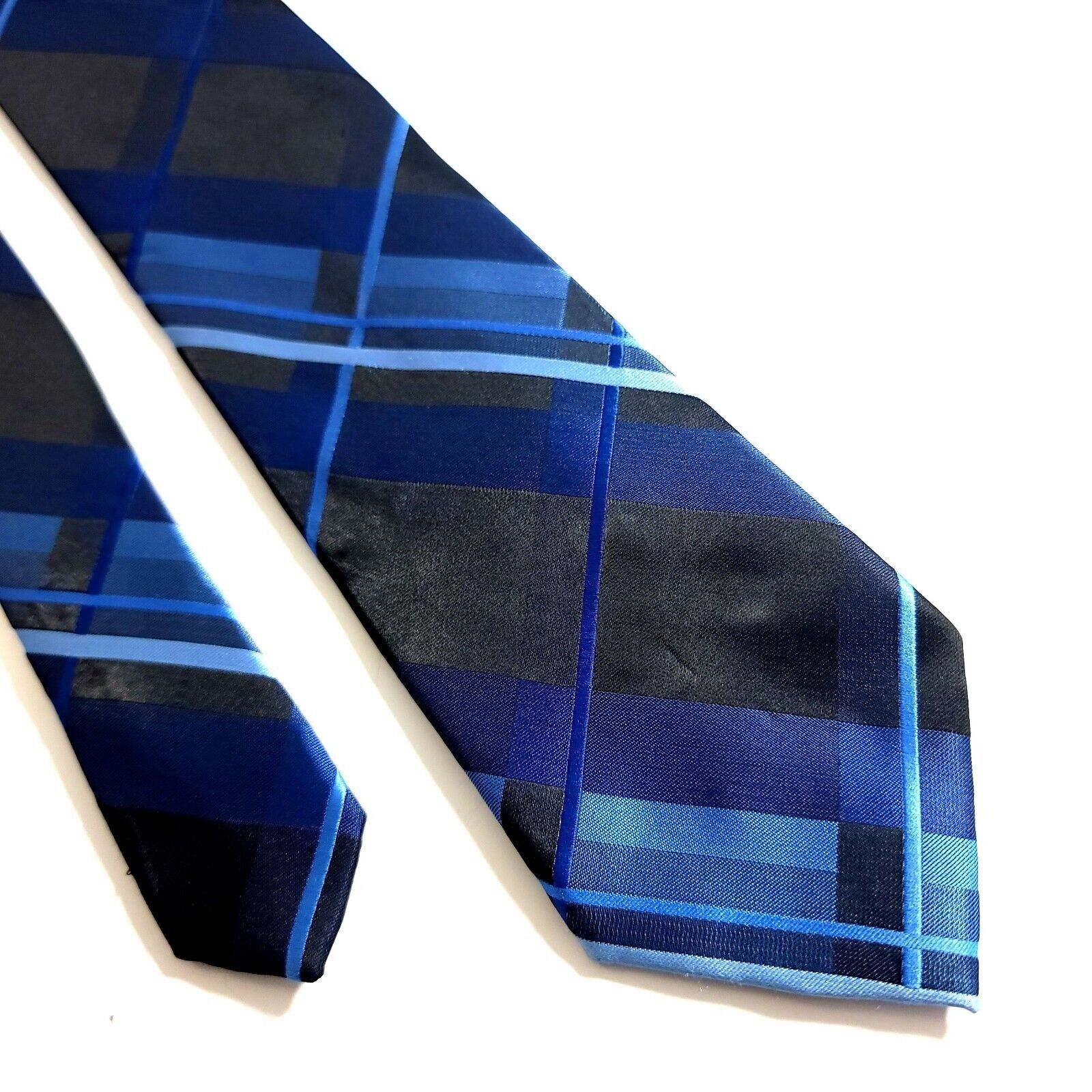 Van Heusen Van Heusen Blue Plaid Polyester Skinny Tie Size ONE SIZE - 1 Thumbnail