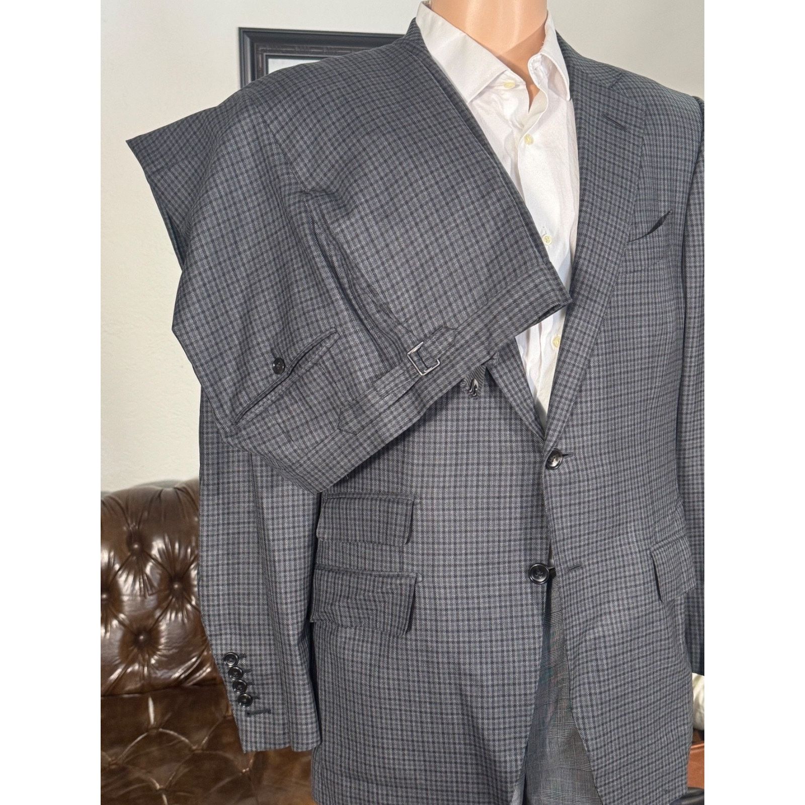 Tom Ford Tom Ford Wool Silk Houndstooth 2Pc Suit 52IT 42R US Gray Size 42R - 10 Thumbnail