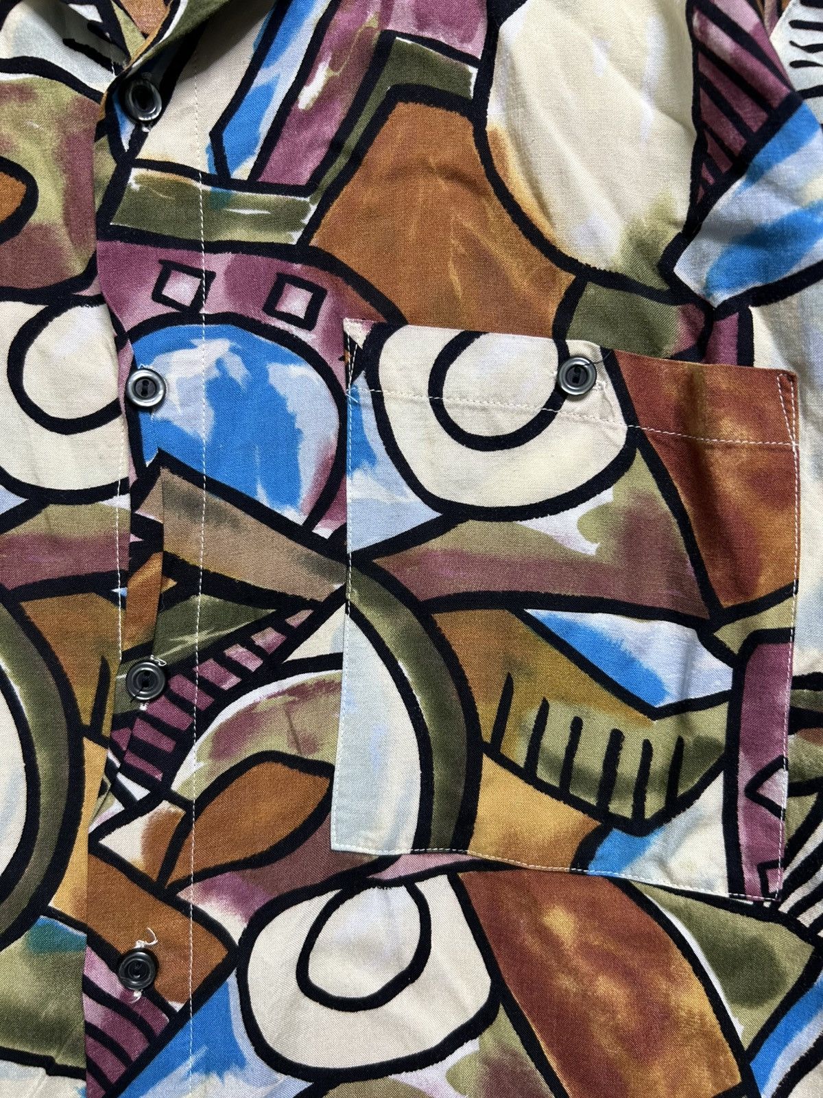 Vintage Vintage 70s Gianni Abozzi Rayon AOP Art Short Sleeve Button Size US M / EU 48-50 / 2 - 3 Thumbnail
