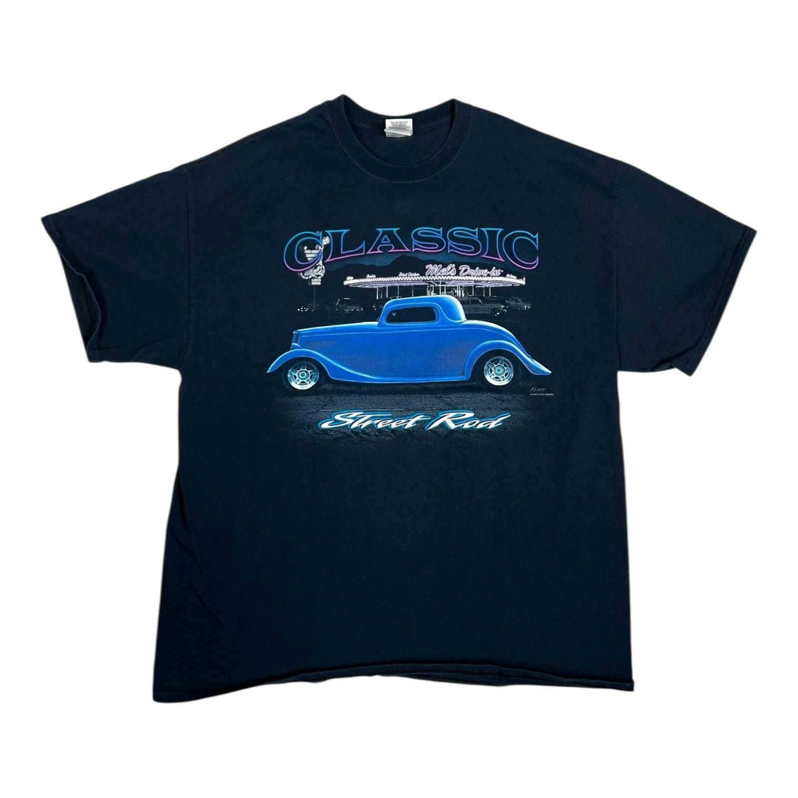 Gildan Mels Drive-In Classic Street Rod T-Shirt Mens XL Black Car G Size US XL / EU 56 / 4 - 1 Thumbnail