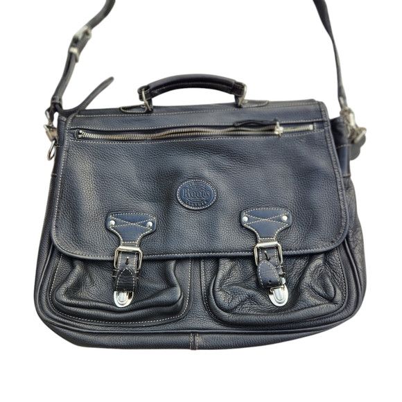 Roots Roots Black Leather Messenger Bag Size ONE SIZE - 7 Thumbnail