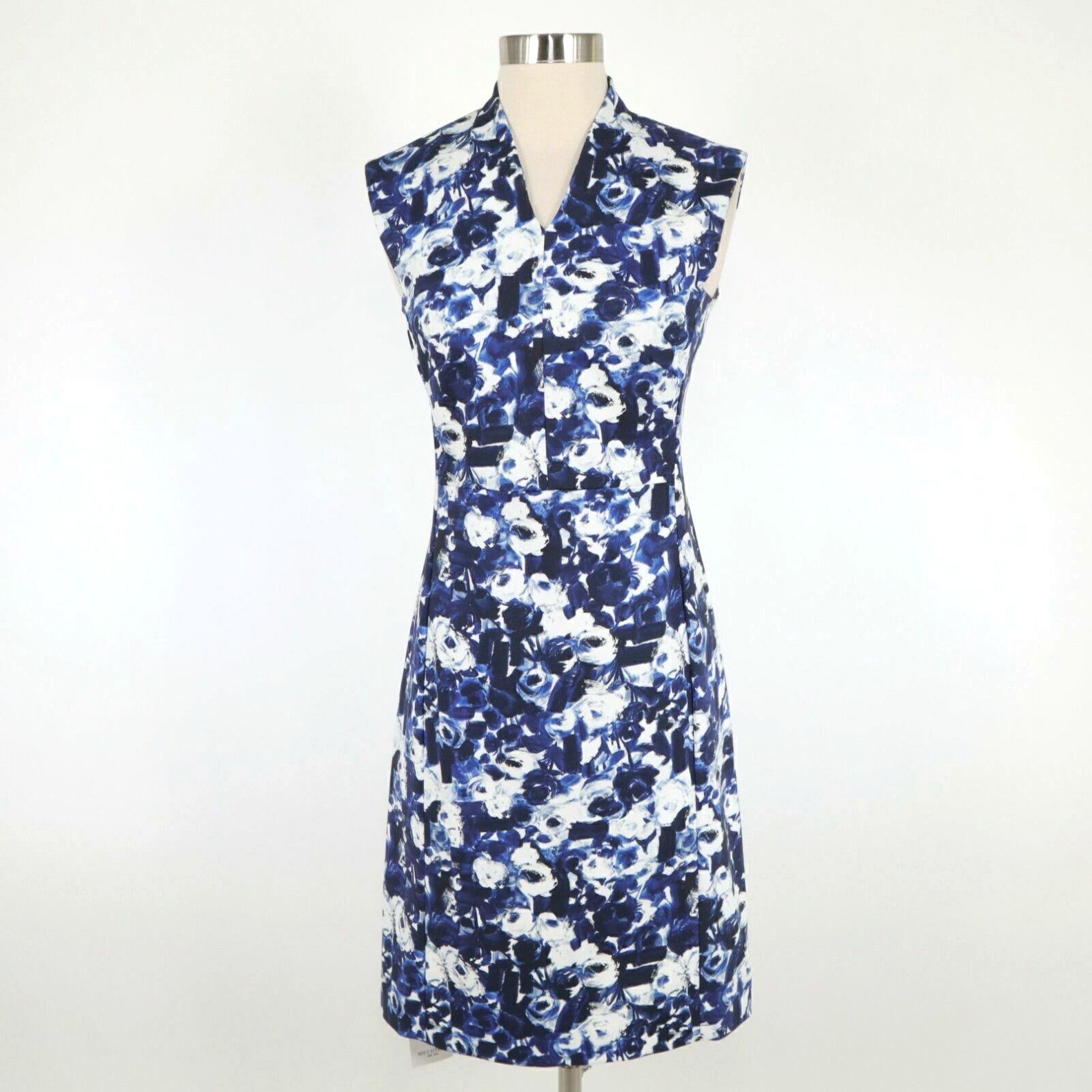 image of Vintage Mm.lafleur Sheath Dress Aditi 2.0 Womens 0 New Floral Blue White Stretch Cotton (Size XS)