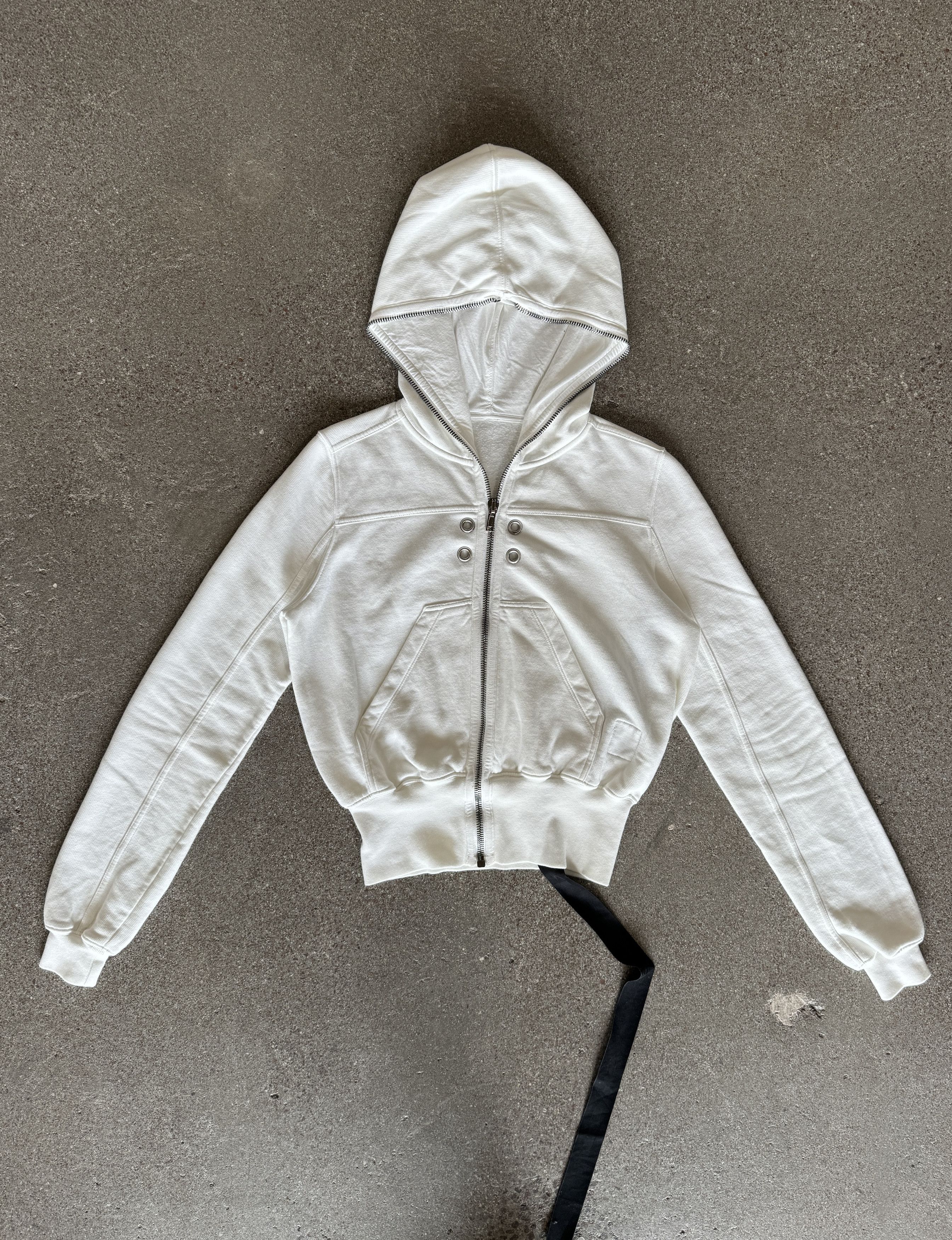 image of Rick Owens Cropped Gimp Hoodie in Milk, Men's (Size Medium)