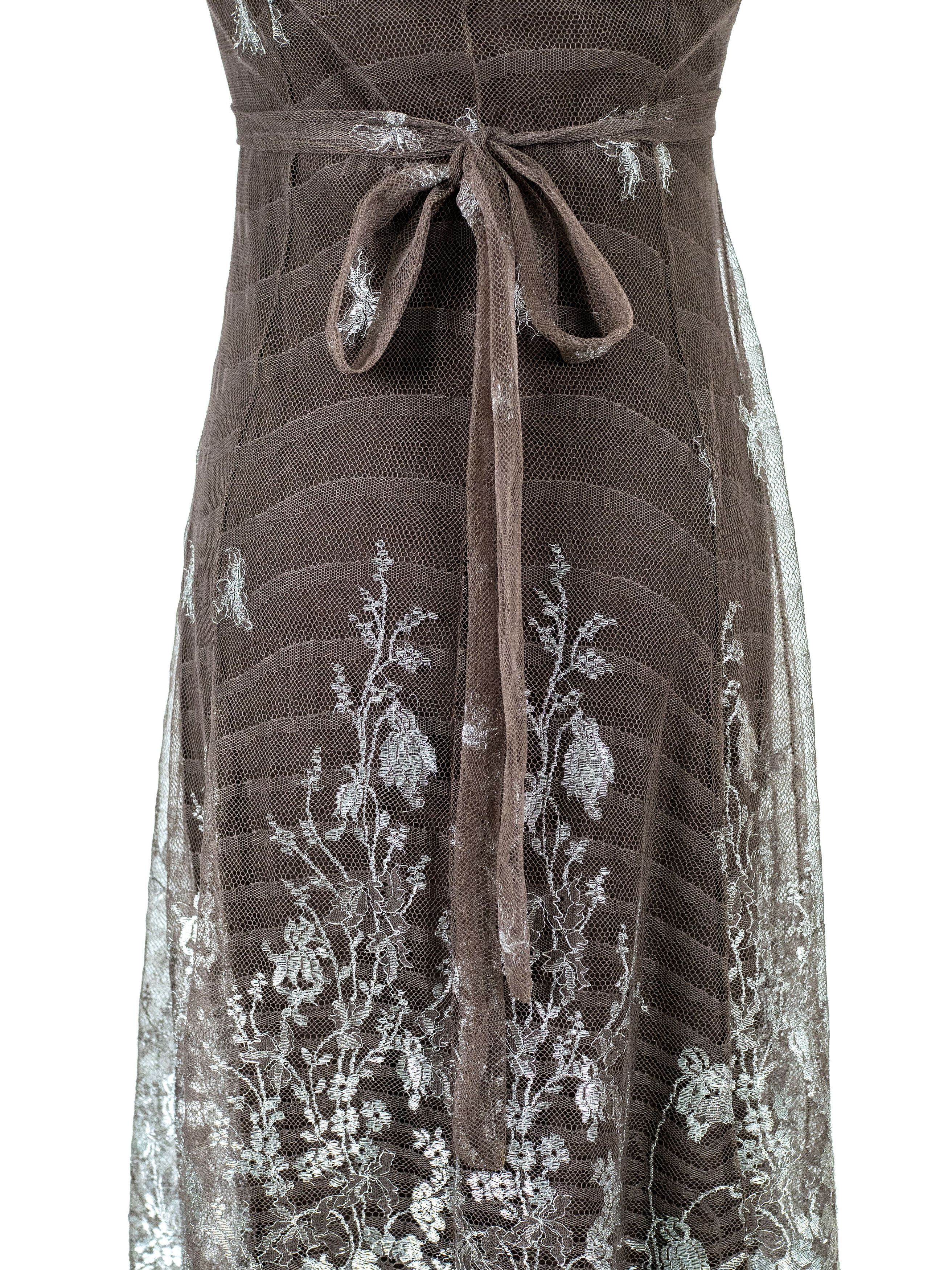 Anna Molinari Anna Molinari Taupe Slip Dress In Silver Lace Size S / US 4 / IT 40 - 6 Thumbnail