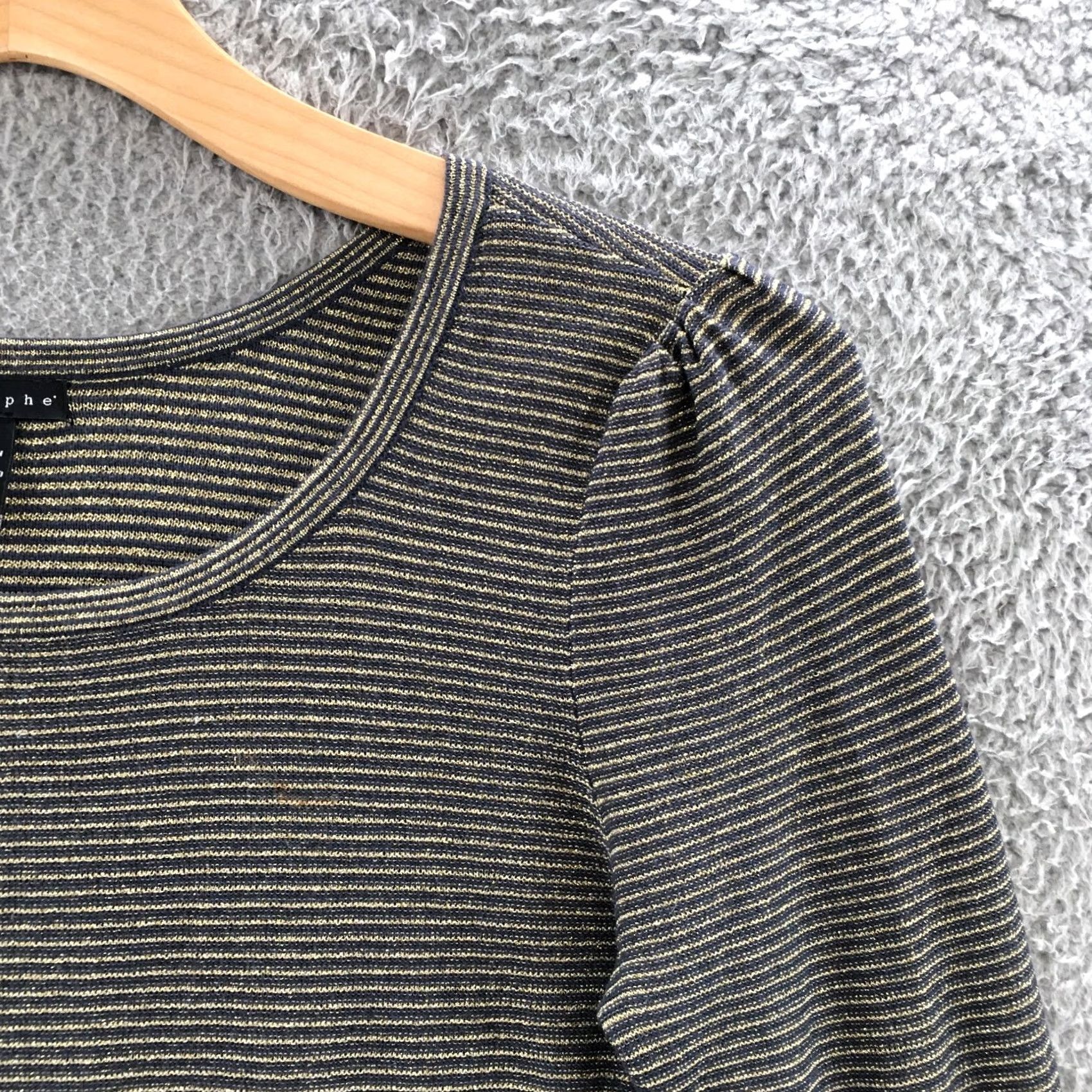 Vintage Apostrophe Pullover Sweater Womens L Black Striped 3/4 Sleeve Cotton Blend Polo? Size L / US 10 / IT 46 - 3 Thumbnail
