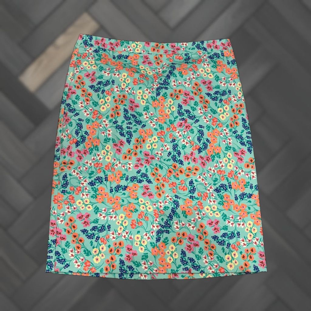 J.Crew VINTAGE: No - (excluded) J.CREW Pencil Skirt Womens 4 Turquoise Floral Straight Modest Midi Casual Summer Blue Floral Size 27" / US 4 / IT 40 - 1 Thumbnail