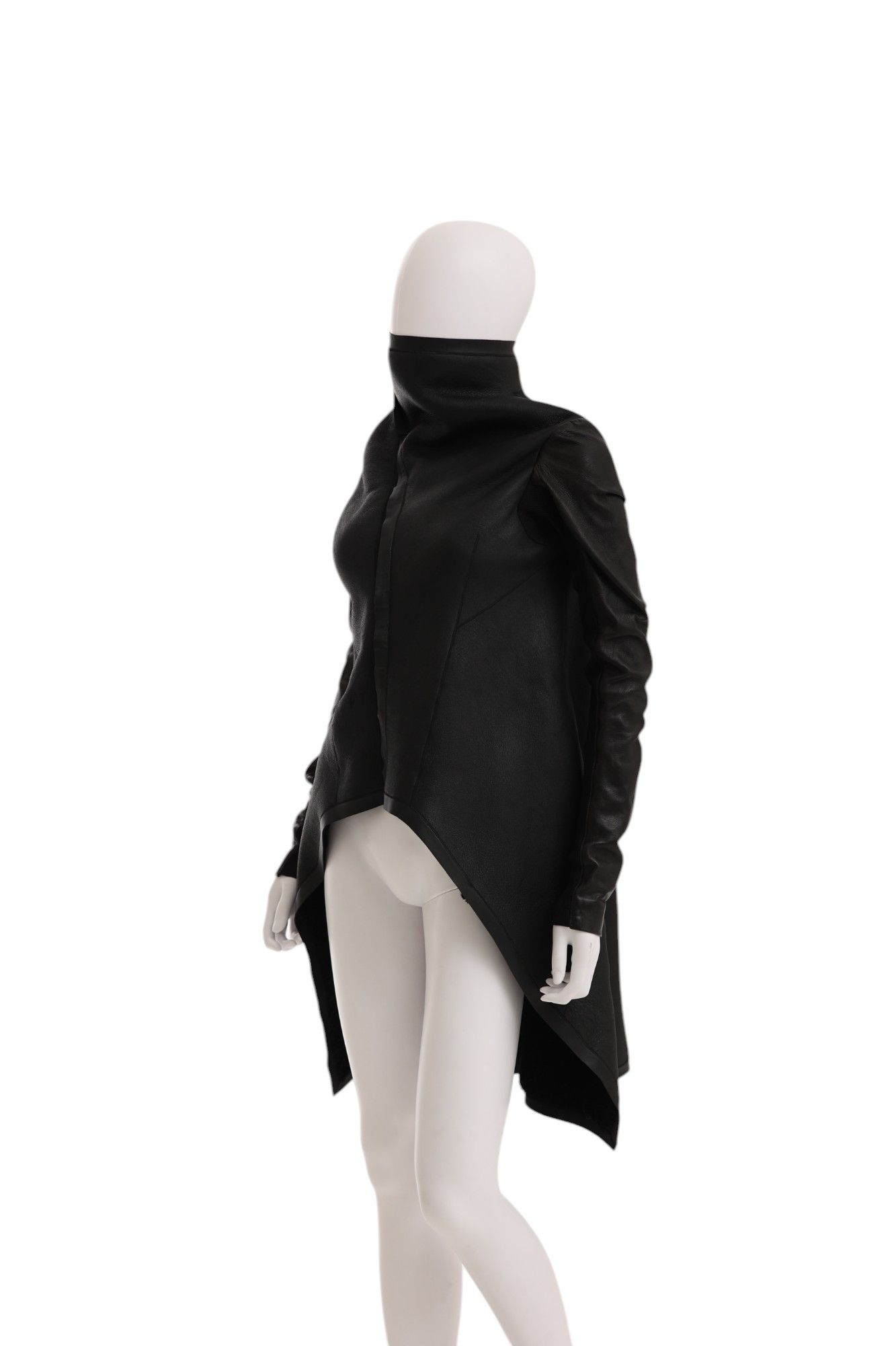 Rick Owens F/W 2009 "CRUST" Black Leather Asymmetric Coat Size M / US 6-8 / IT 42-44 - 5 Thumbnail