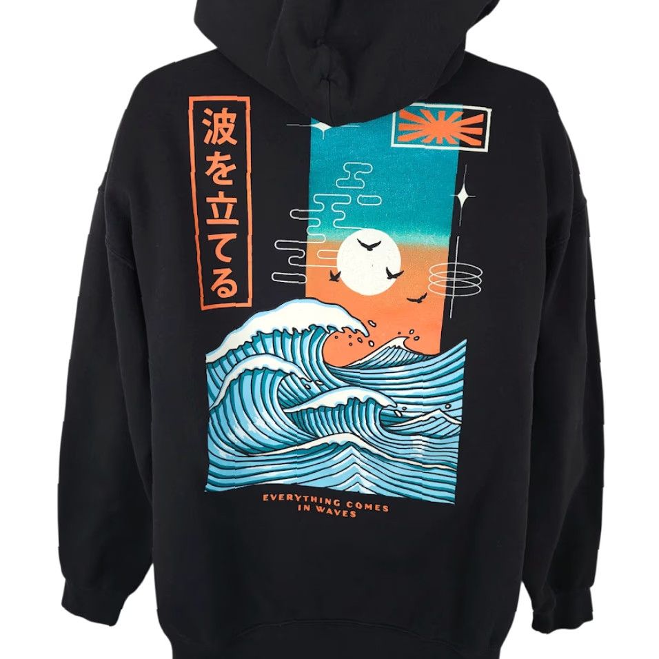 Vintage Bowery Japanese Ocean Waves Sweatshirt Hoodie Mens XL Black Pullover Size US XL / EU 56 / 4 - 4 Thumbnail