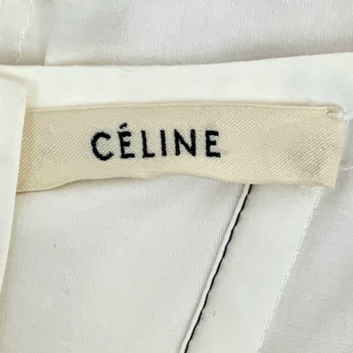 Celine Celine White Fishbone Cotton Crew Neck Puff Sleeve Top K26WX Size M / US 6-8 / IT 42-44 - 3 Thumbnail