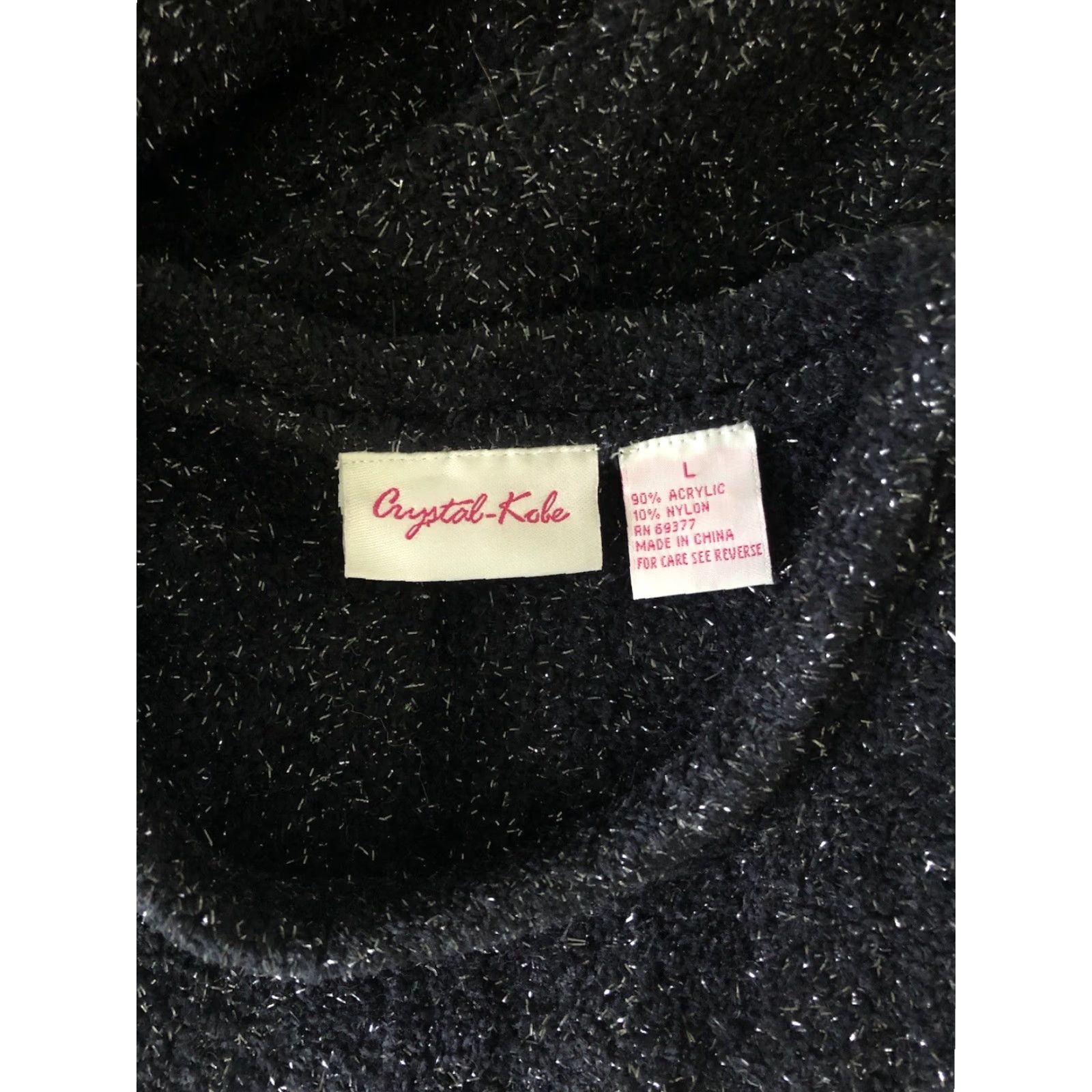Vintage Crystal Kobe Sweater L Black Sparkle Knit Rolled Neck Long Sleeve Grunge Gothic Vintage No Size L / US 10 / IT 46 - 4 Thumbnail