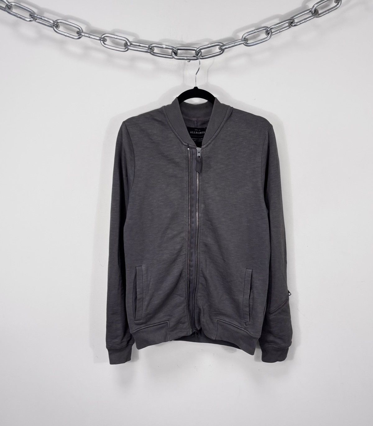 Allsaints AllSaints Men’s Grey Full Zip Cotton Newton Bomber Jacket Size US S / EU 44-46 / 1 - 1 Thumbnail