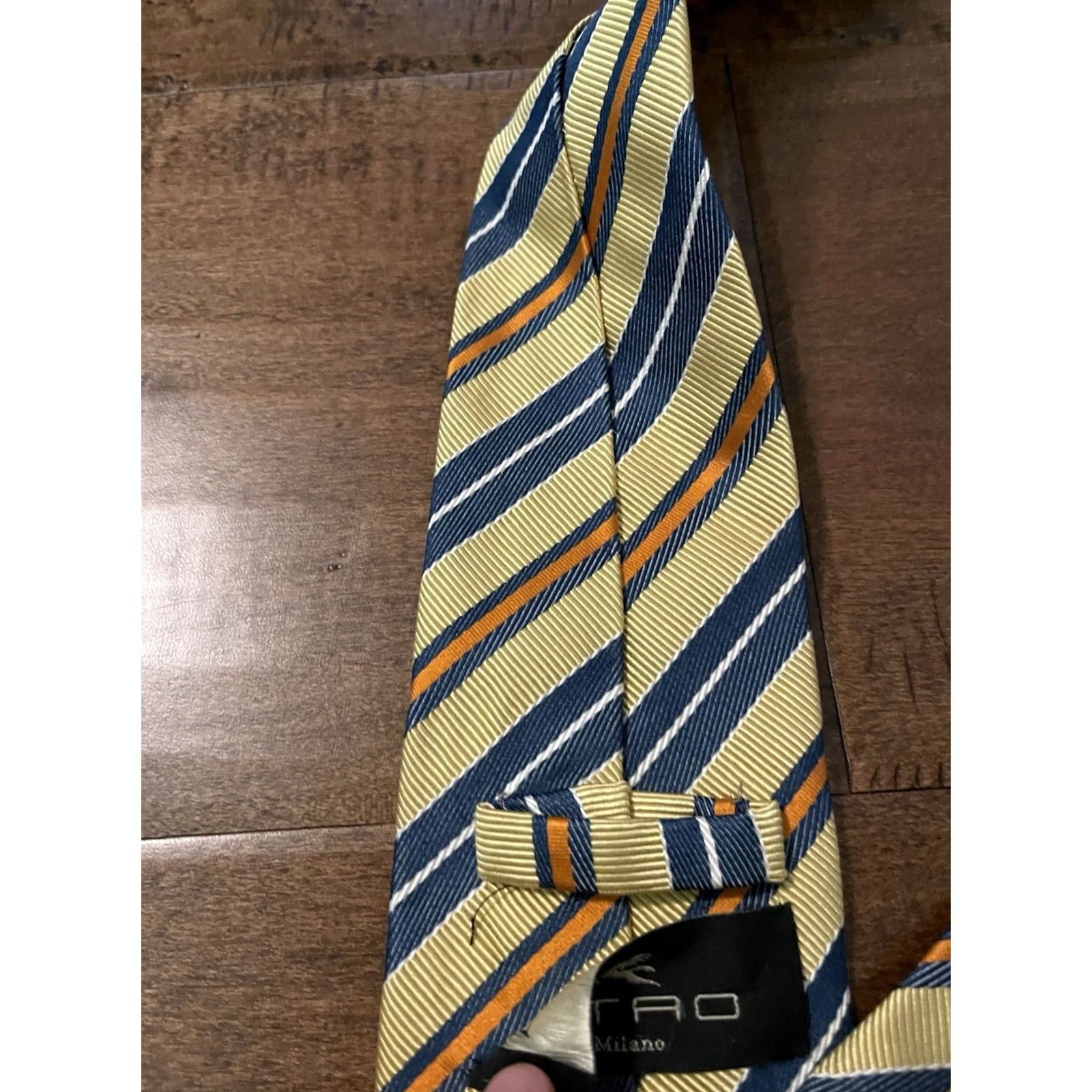Etro ETRO Milano Men's Yellow Multicolor Striped Silk Cotton Neck Tie Made in Italy Size ONE SIZE - 3 Thumbnail