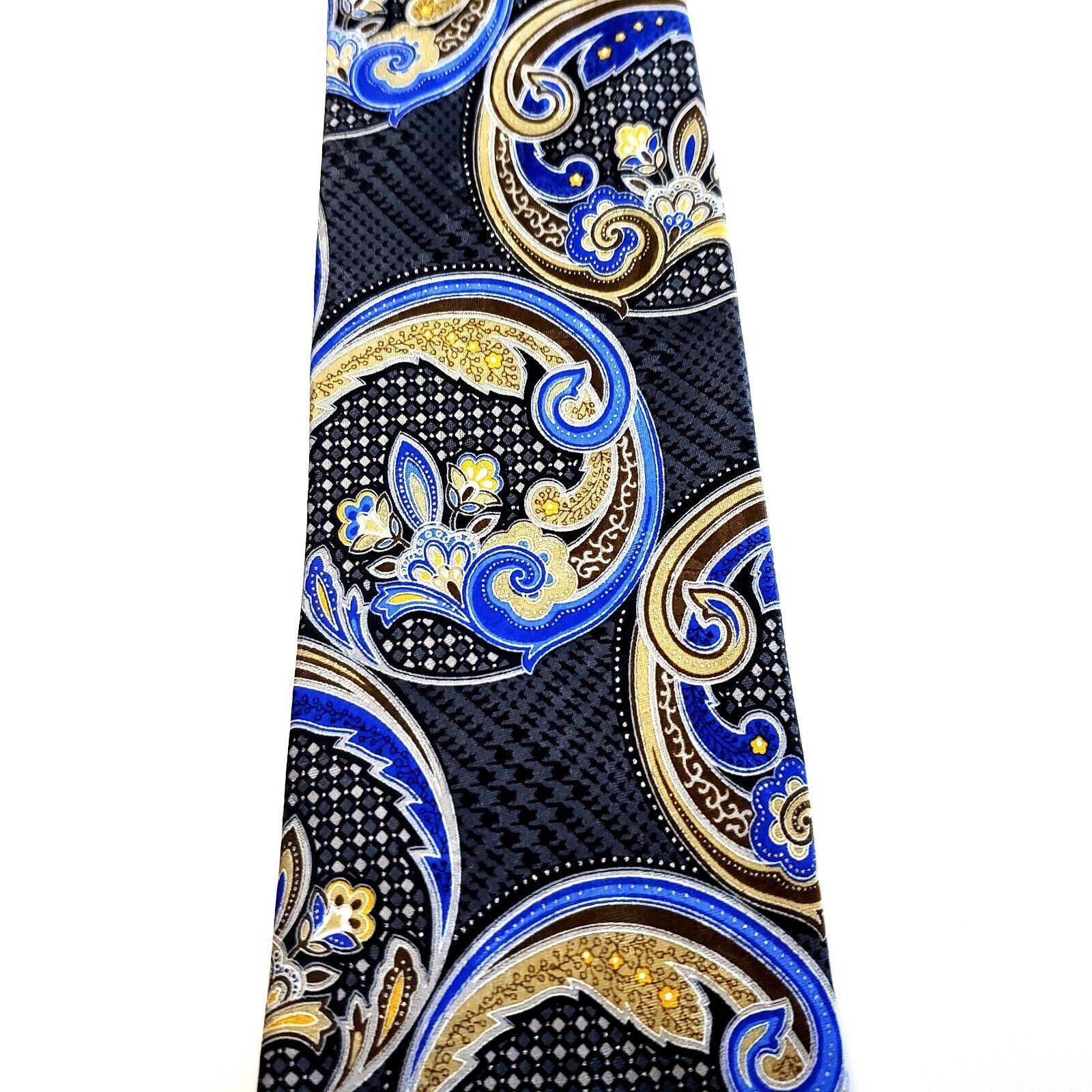 Vintage Geoffrey Beene Gray Blue Yellow Silk Tie Woven Skinny Floral Size ONE SIZE - 2 Thumbnail