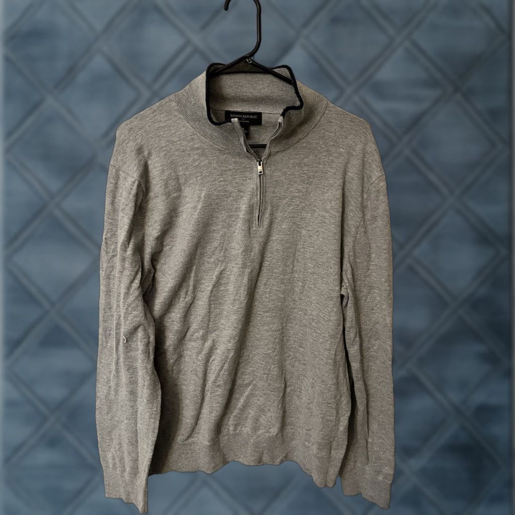 Banana Republic Banana Republic Eco Sweater L Gray Cotton Blend 1/4 Zip Mock Neck Knit Pullover Casual Men Size US L / EU 52-54 / 3 - 1 Thumbnail