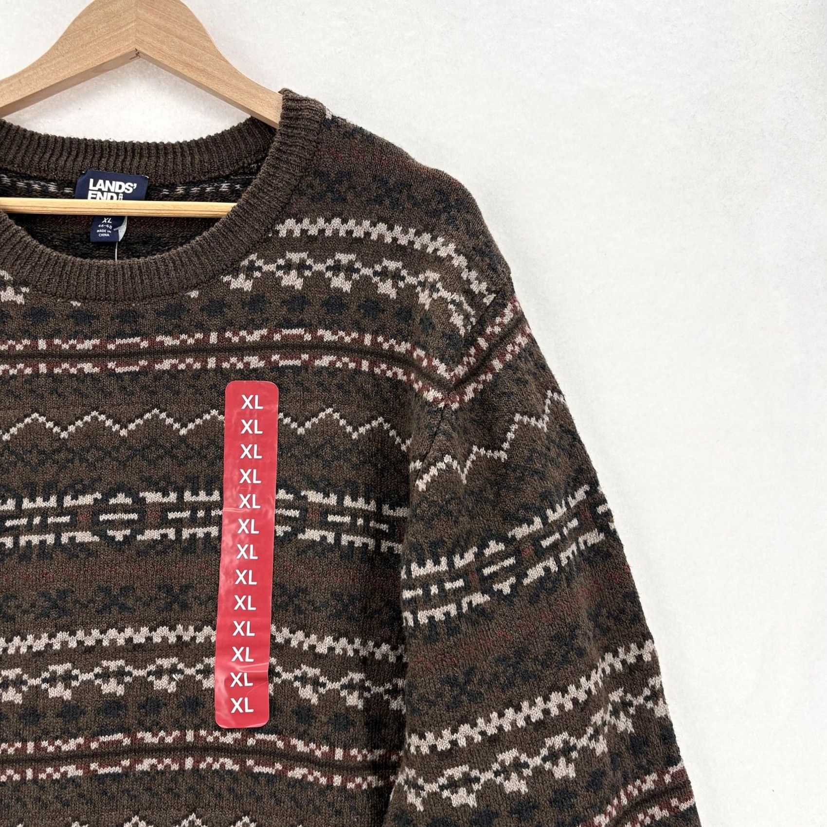 Lands' End Lands' End Sweater Mens XL Brown Fair Isle Crewneck Knit Stretch Pullover NWT Size US XL / EU 56 / 4 - 2 Thumbnail
