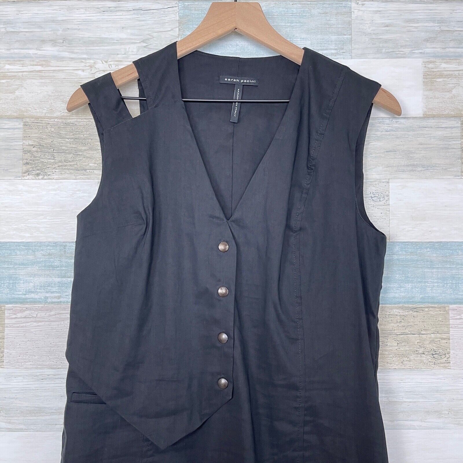 Sarah Pacini Sarah Pacini Linen Blend Asymmetric Dress Black Womens L Size L / US 10 / IT 46 - 2 Thumbnail