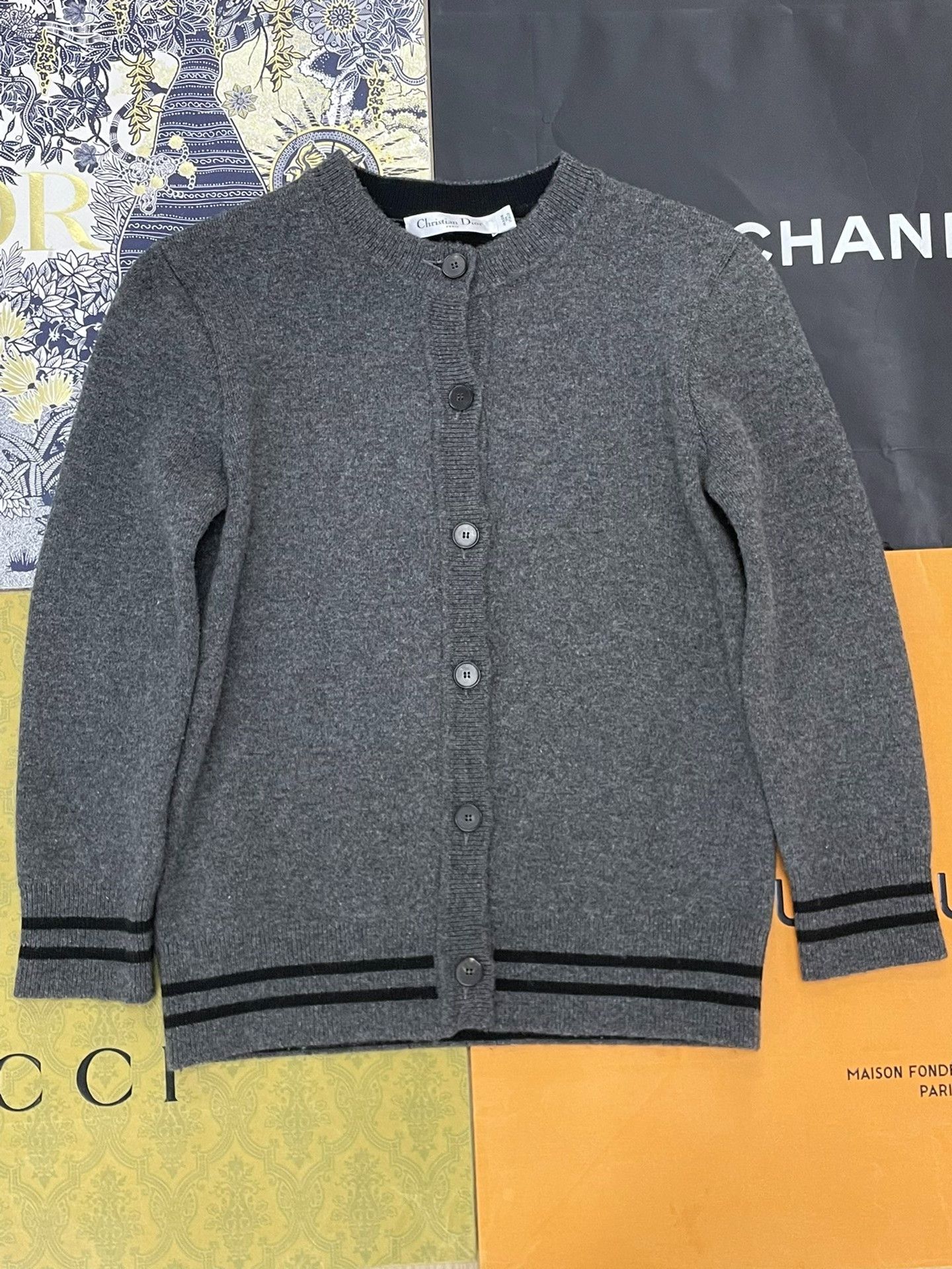 Dior Dior 8-Character Gray Cashmere Cardigan Size XS / US 0-2 / IT 36-38 - 1 Thumbnail