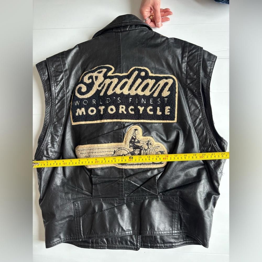 Designer Vintage Indian Motorcycle Leather Jacket Vest - Size L Size US L / EU 52-54 / 3 - 4 Thumbnail