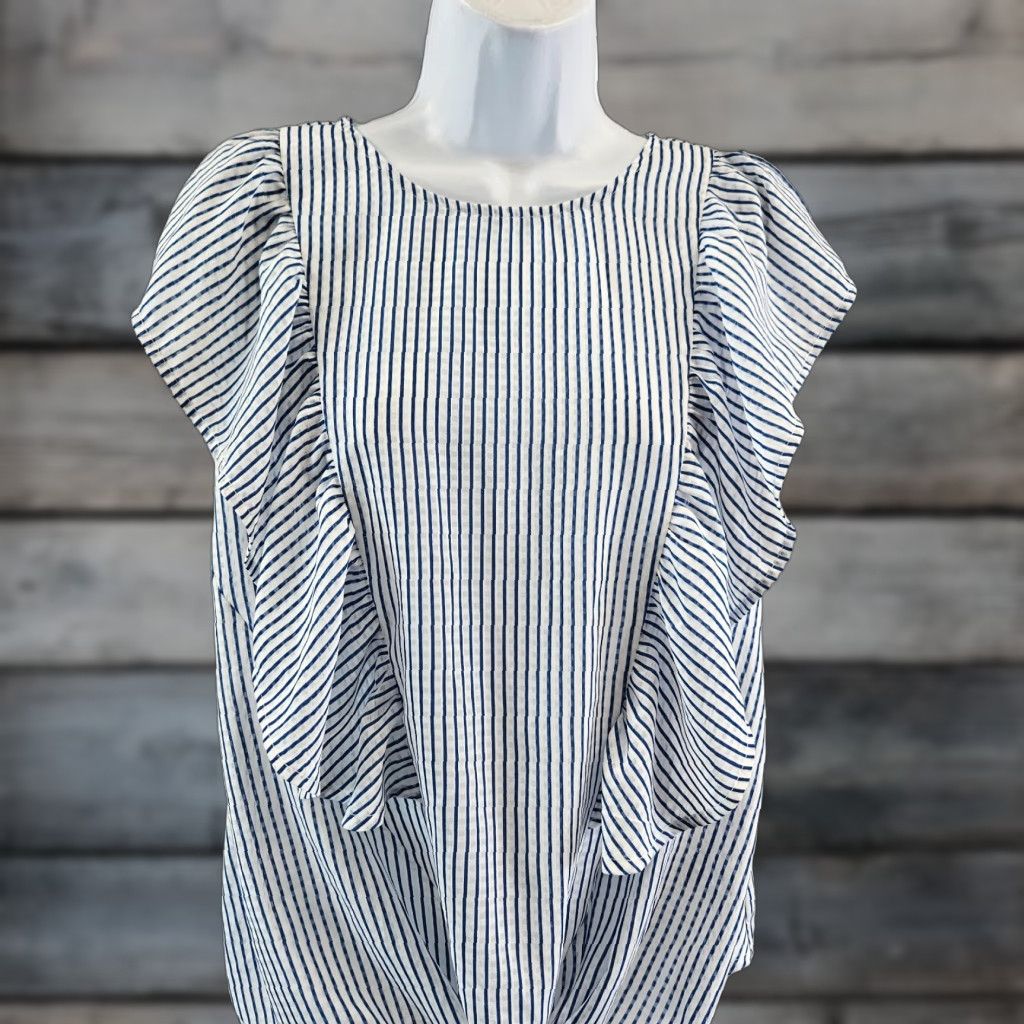 Vintage Zac & Rachel Womens Top Sz Medium Blue White Stripe Ruffle Front Tie Size M / US 6-8 / IT 42-44 - 1 Thumbnail
