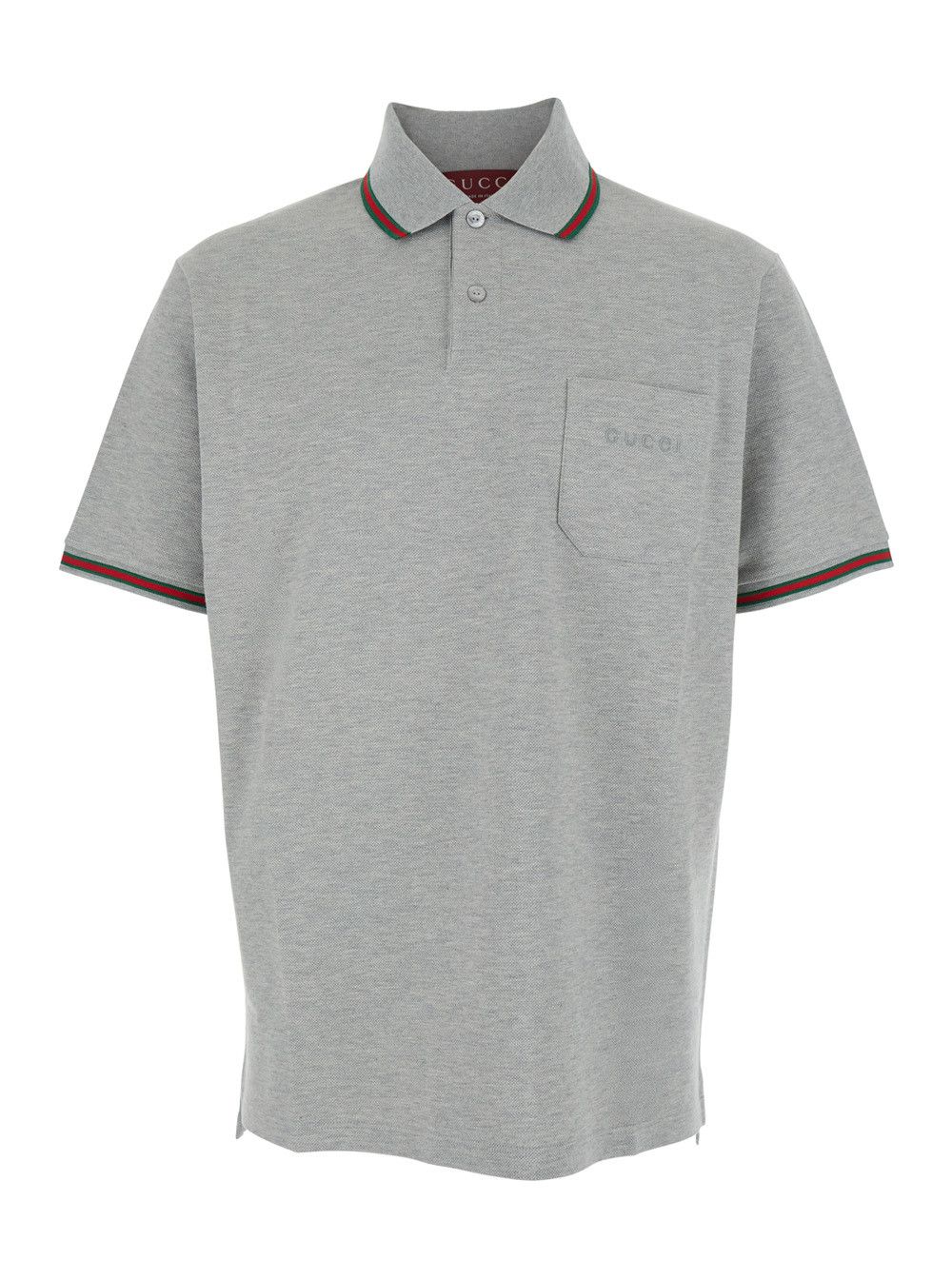 Gucci Polo with Web Detail and Lettering Logo on the Front in Grey Wool Blend for Men Size US L / EU 52-54 / 3 - 1 Thumbnail