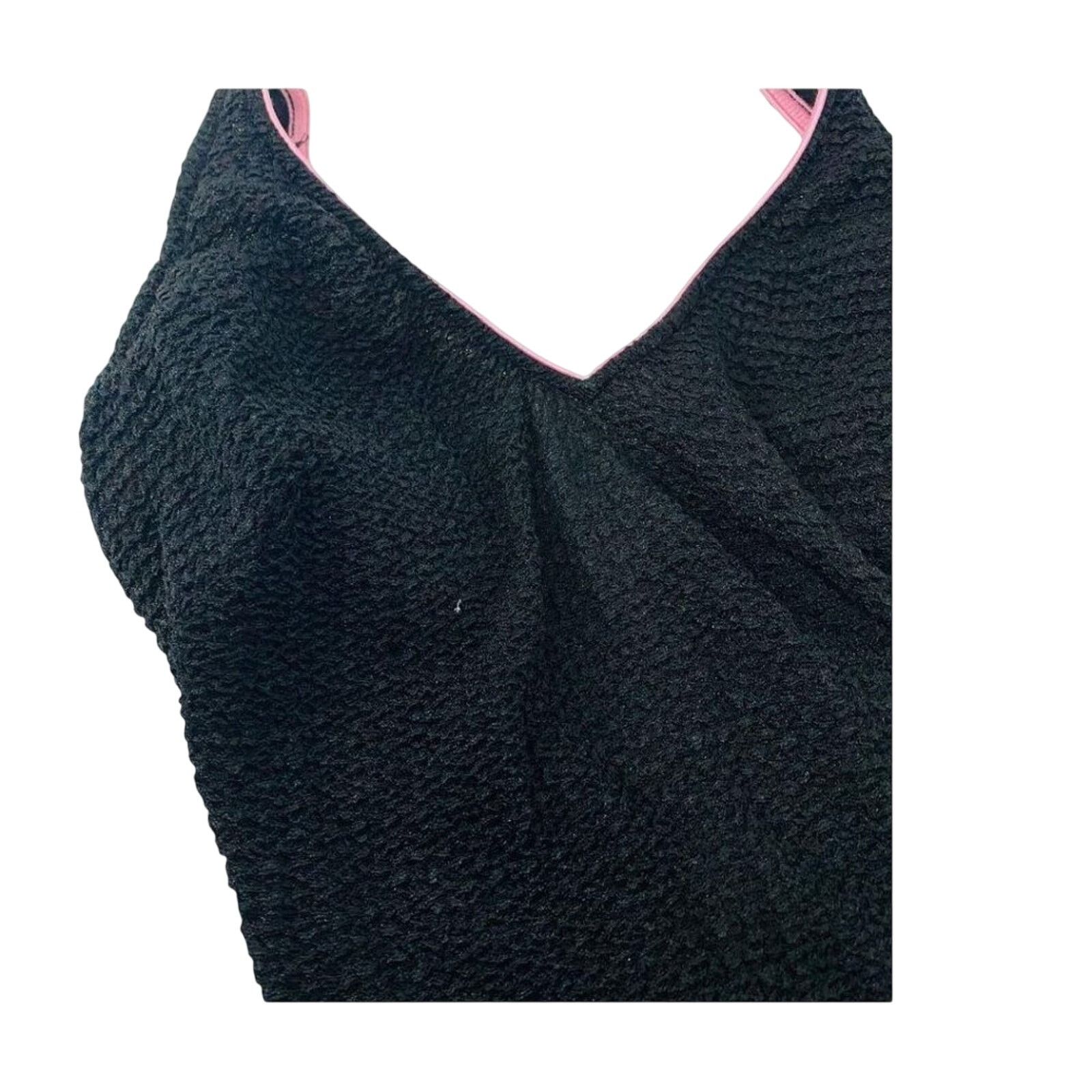 Jantzen Vintage Jantzen One Piece Swimsuit Solid Black Pink Belted Size ONE SIZE - 2 Thumbnail