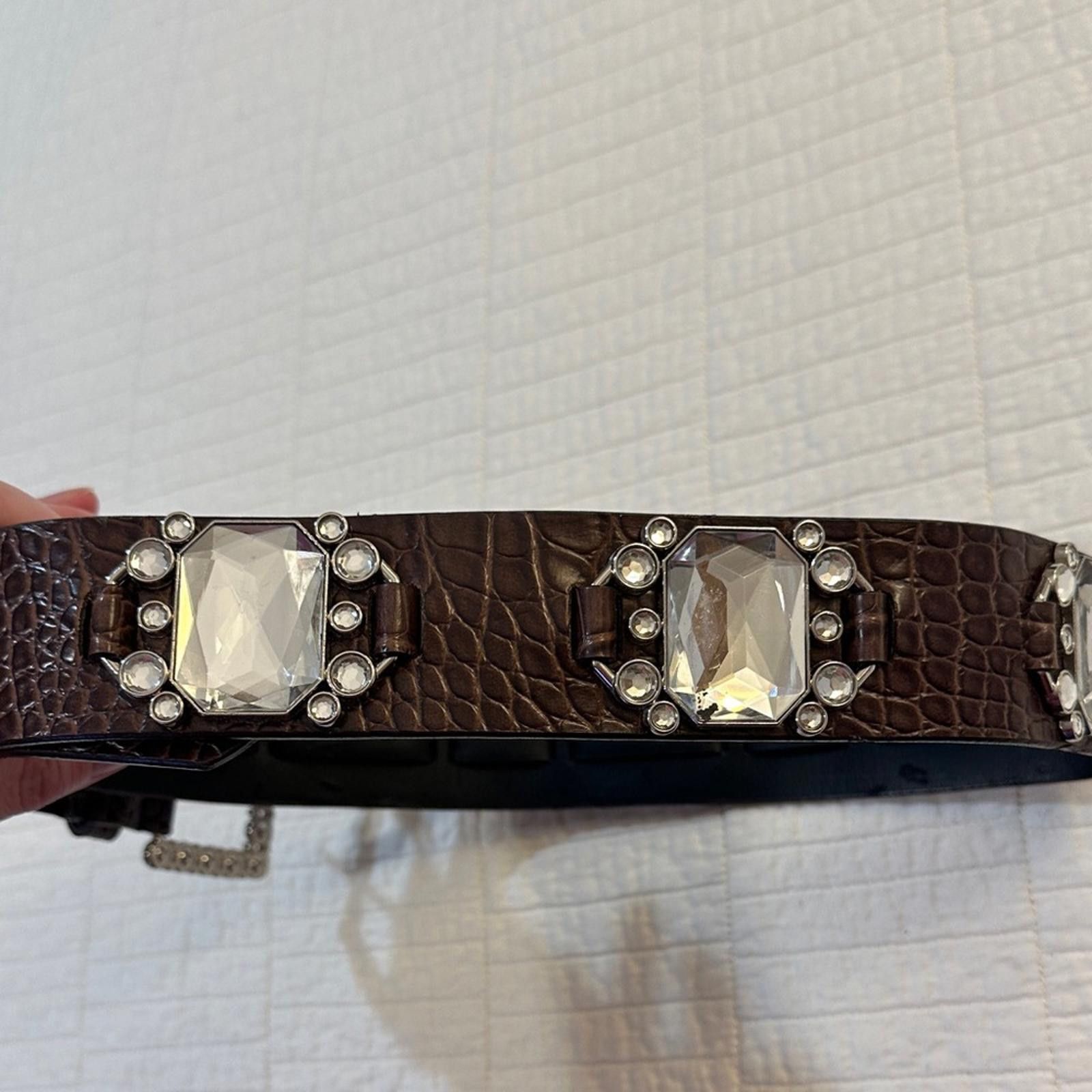 Other Y2K 90’s Brown faux leather rhinestone Embellished Belt Size ONE SIZE - 2 Thumbnail