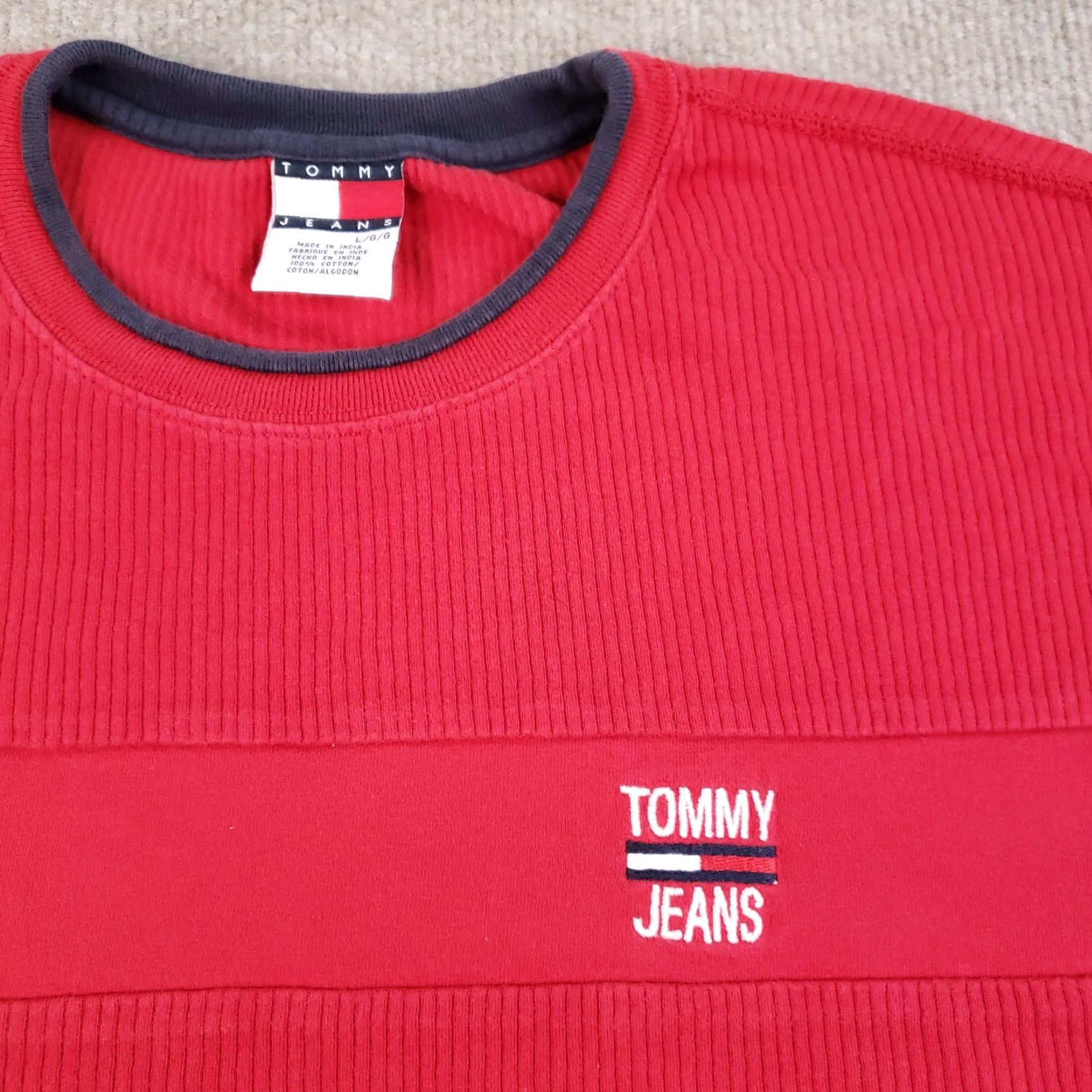 Tommy Hilfiger Tommy Jeans Sweater Mens Large Crewneck Ribbed Pullover Y2K Casual Size US L / EU 52-54 / 3 - 6 Thumbnail