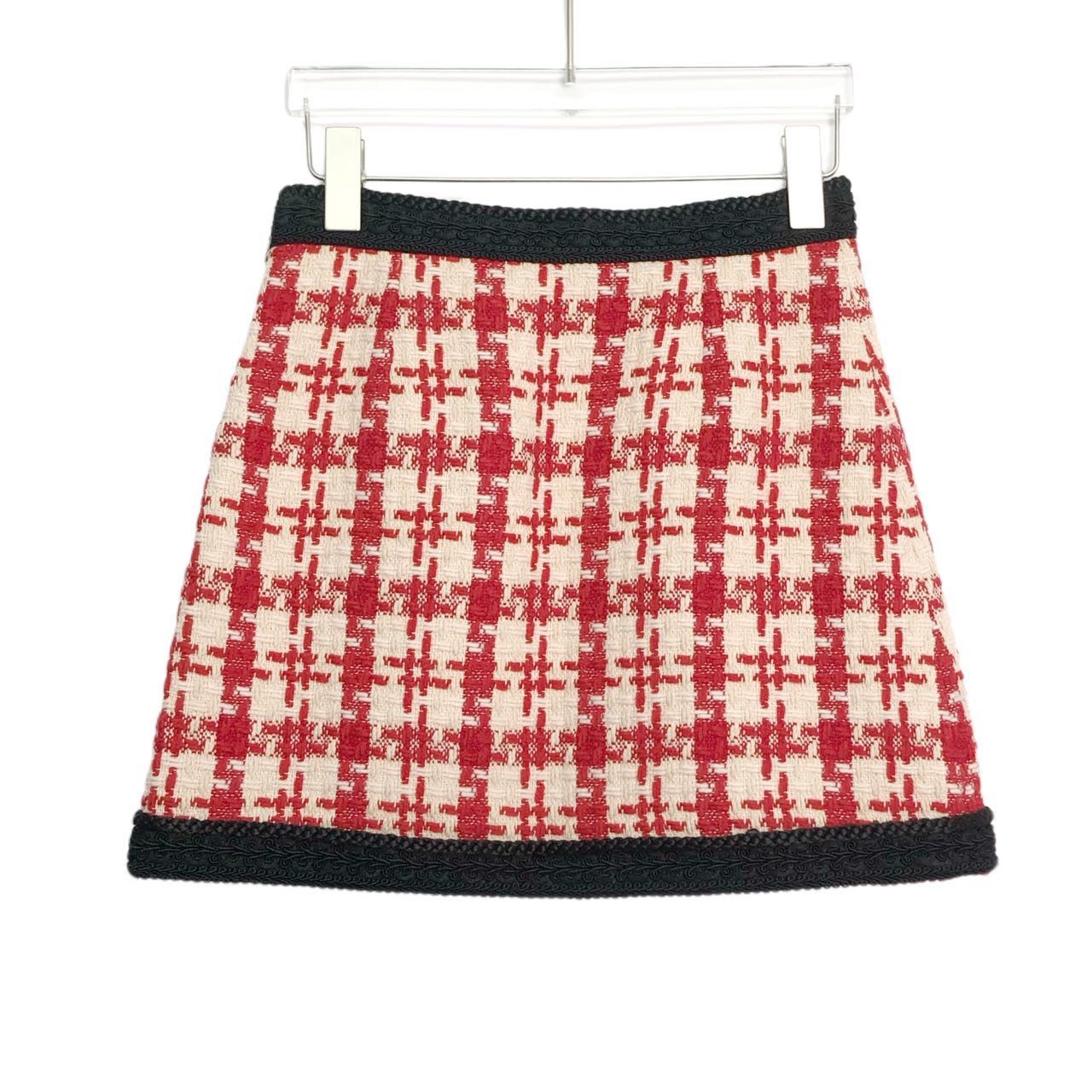 Gucci Gucci Women Red All-over Houndstooth Button Mini Skirt K26WX Size 27" / US 4 / IT 40 - 2 Thumbnail