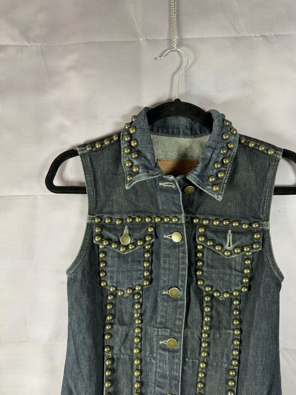 Allsaints × Vintage AllSaints Spitalfields Biker Studded Denim Vests Gilet S sz Size S / US 4 / IT 40 - 3 Thumbnail
