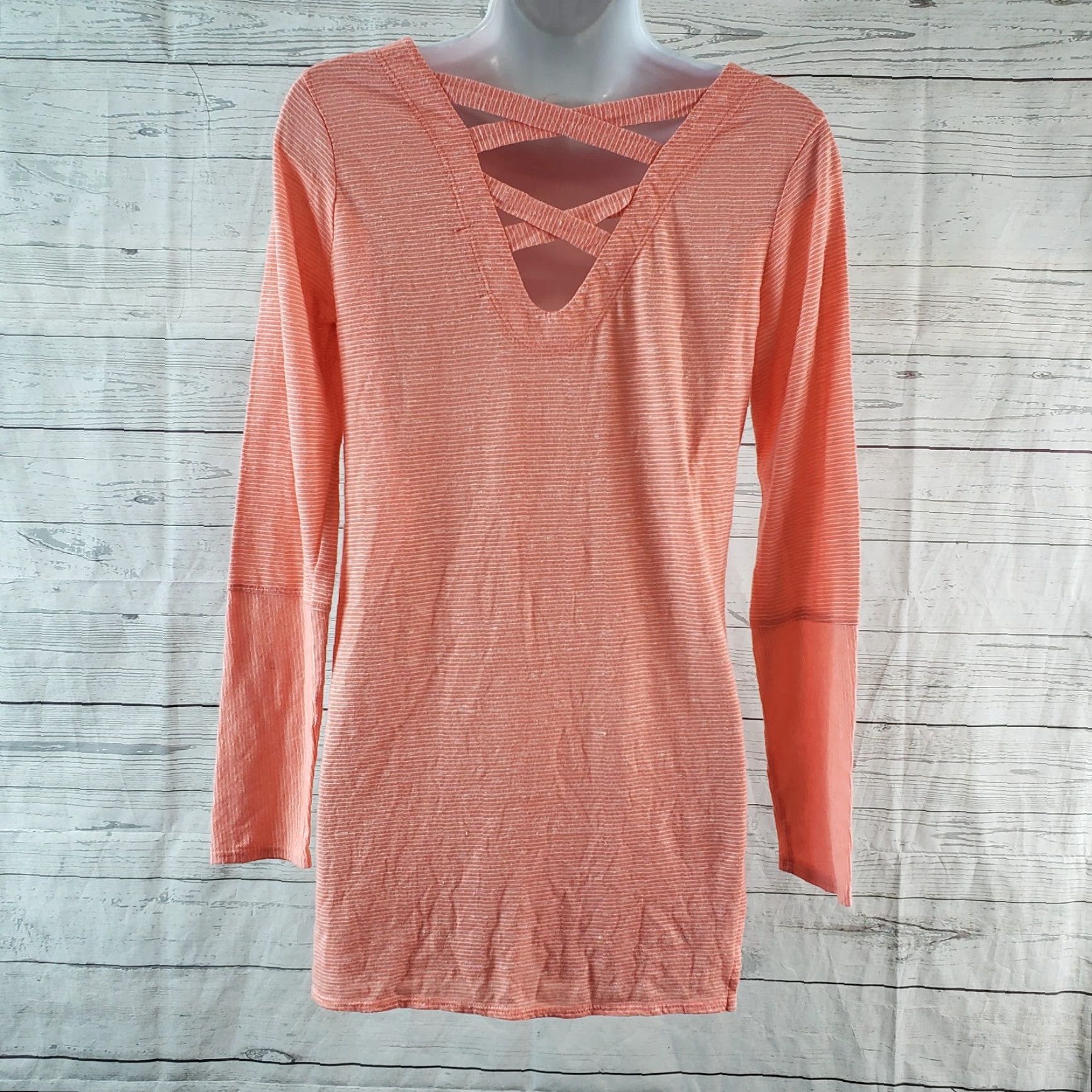 Prana prAna Esme Tunic Top Shirt Womens Small Peach Stripe Long Sleeve Size S / US 4 / IT 40 - 4 Thumbnail