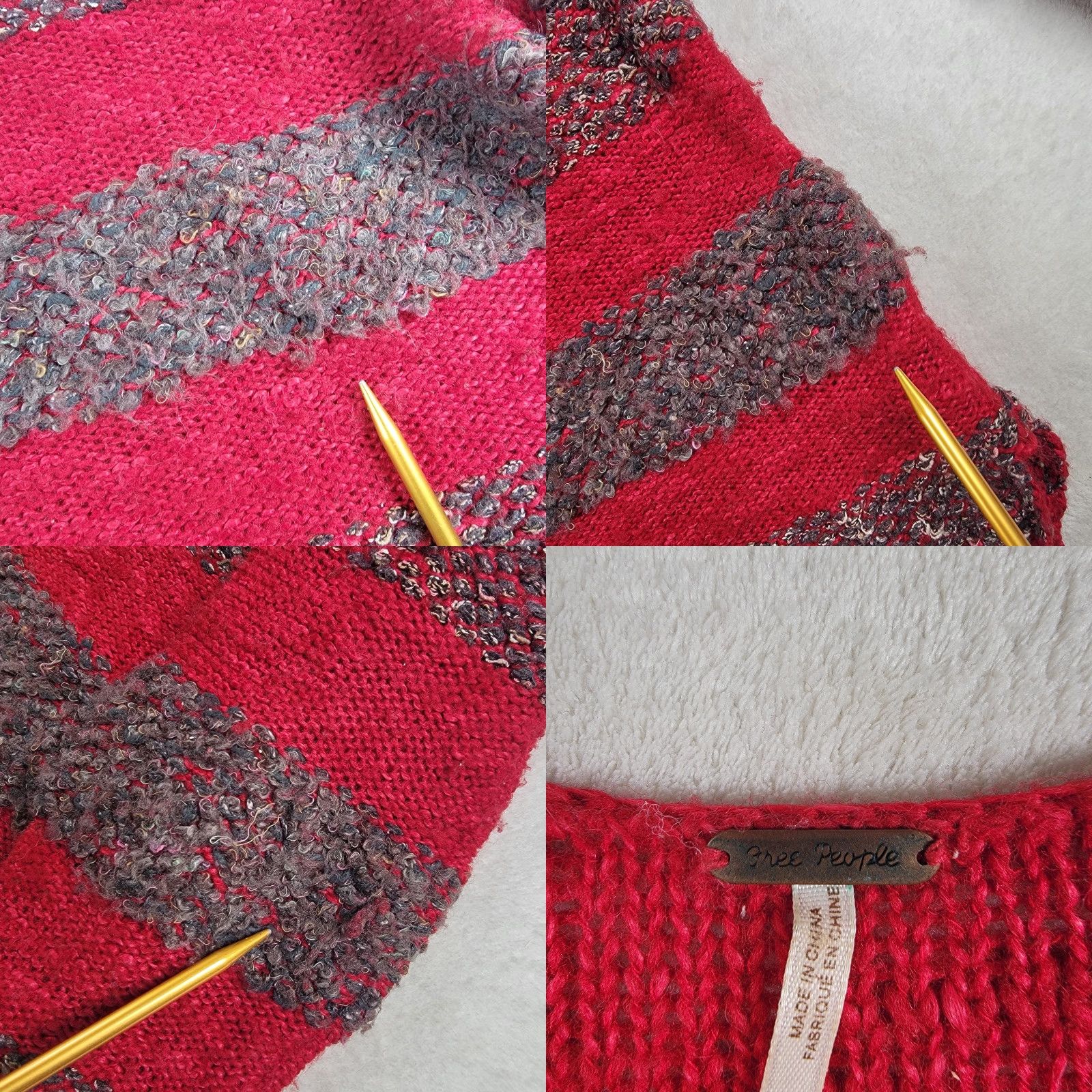 Free People VINTAGE Free People Women Pullover Sweater Red Marled Stripe Long Sleeve Large Knit Boat Neck Casual Womens Pullover 90s Event Size L / US 10 / IT 46 - 9 Thumbnail