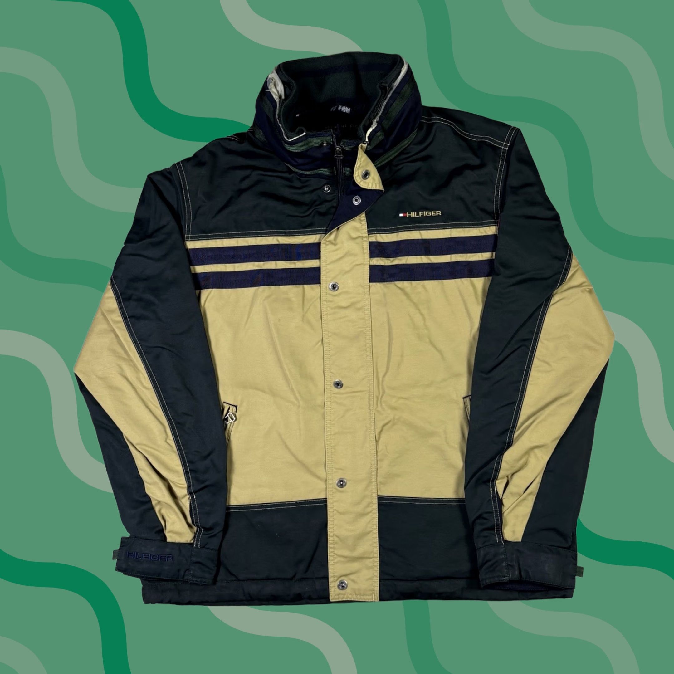 Tommy Hilfiger VINTAGE Tommy Hilfiger Jacket Mens L Beige Full Zip Hooded Pockets Fleece Lined Y2K Size US L / EU 52-54 / 3 - 1 Thumbnail