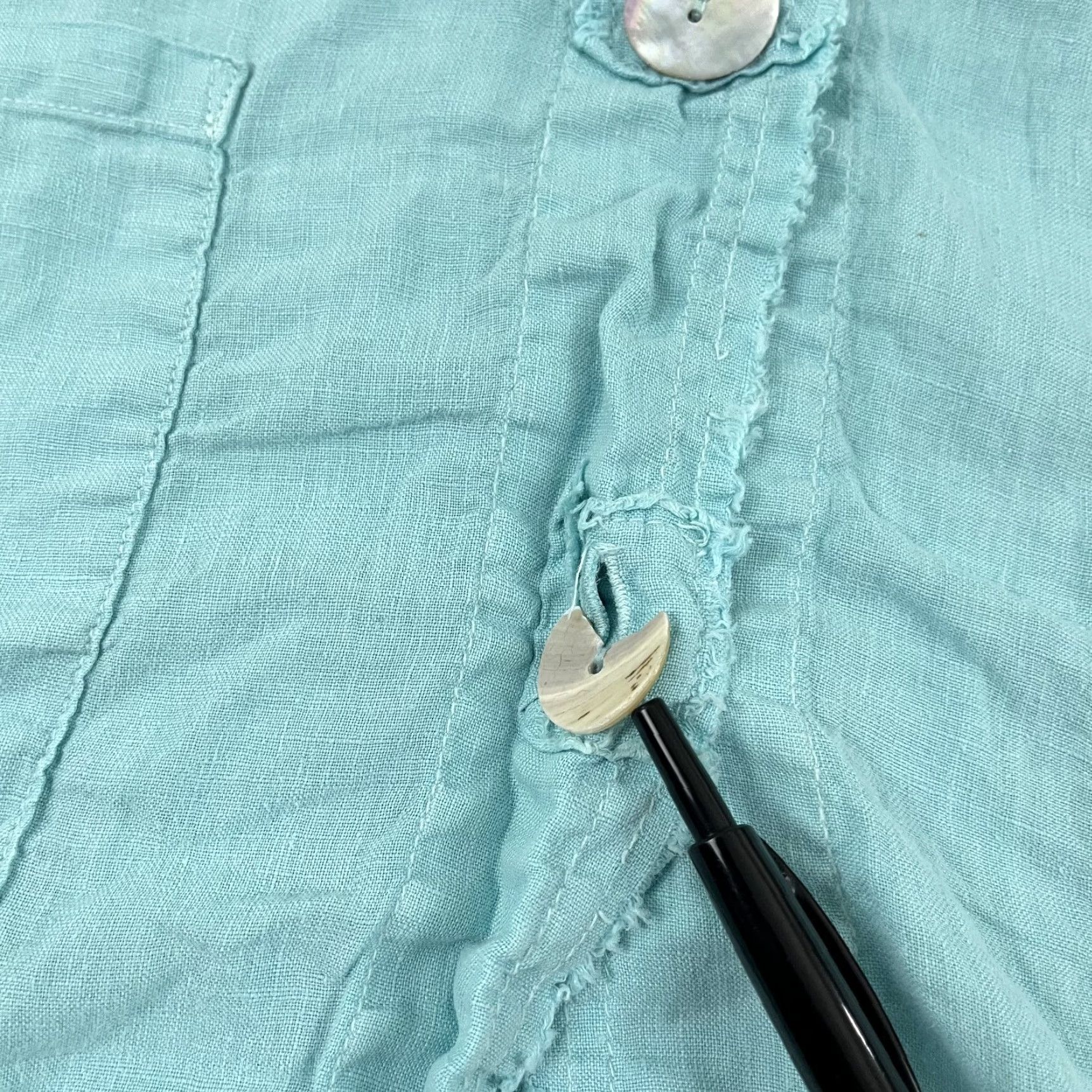 Vintage VINTAGE LA. FIXSUN Button Up Shirt Womens Large Oversized Boxy Blue Linen Side Shirring Size L / US 10 / IT 46 - 7 Thumbnail
