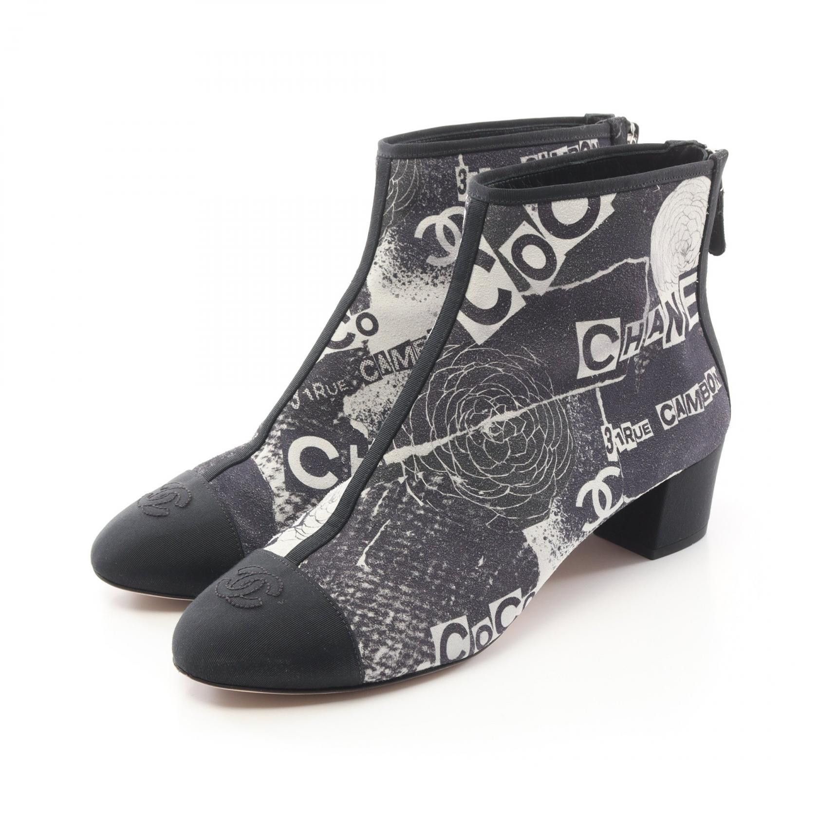 Chanel Chanel Coco Mark Camellia Calfskin Boots Leather Shoes in Blue, Women's