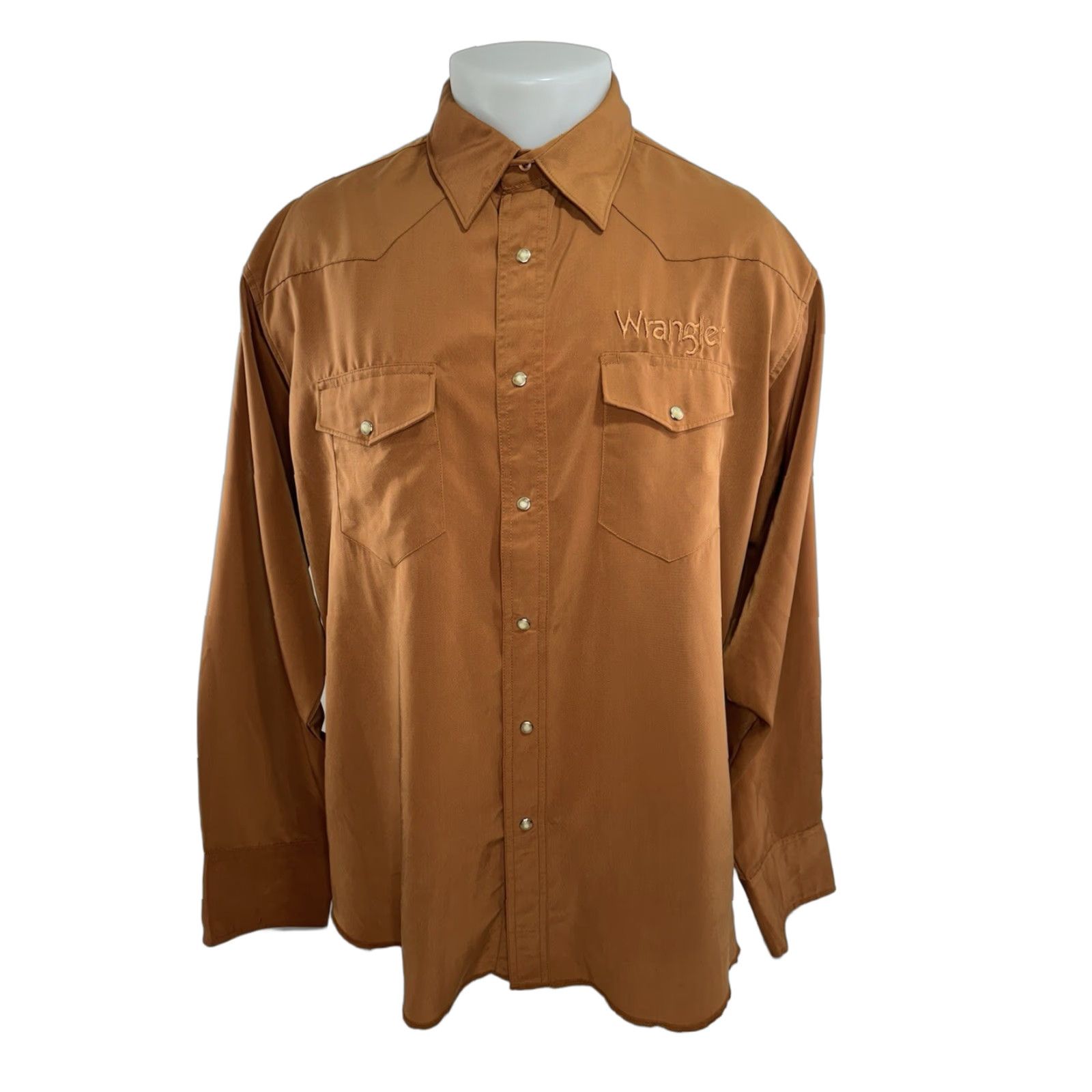 Wrangler WRANGLER Embroidered Western Shiny Rare Style Snap Shirt XL Mens Long Sleeve Burnt Orange / Bronze / Brownish Size US XL / EU 56 / 4 - 1 Thumbnail