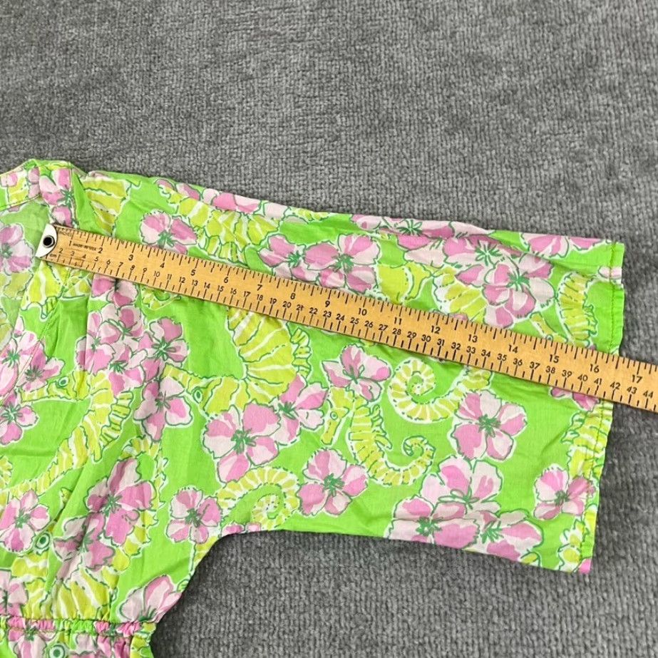 Lilly Pulitzer Lilly Pulitzer Blouse Top Womens S Green Pink Floral Seahorse Penelope Tunic Shirt Blouse Size S / US 4 / IT 40 - 5 Thumbnail